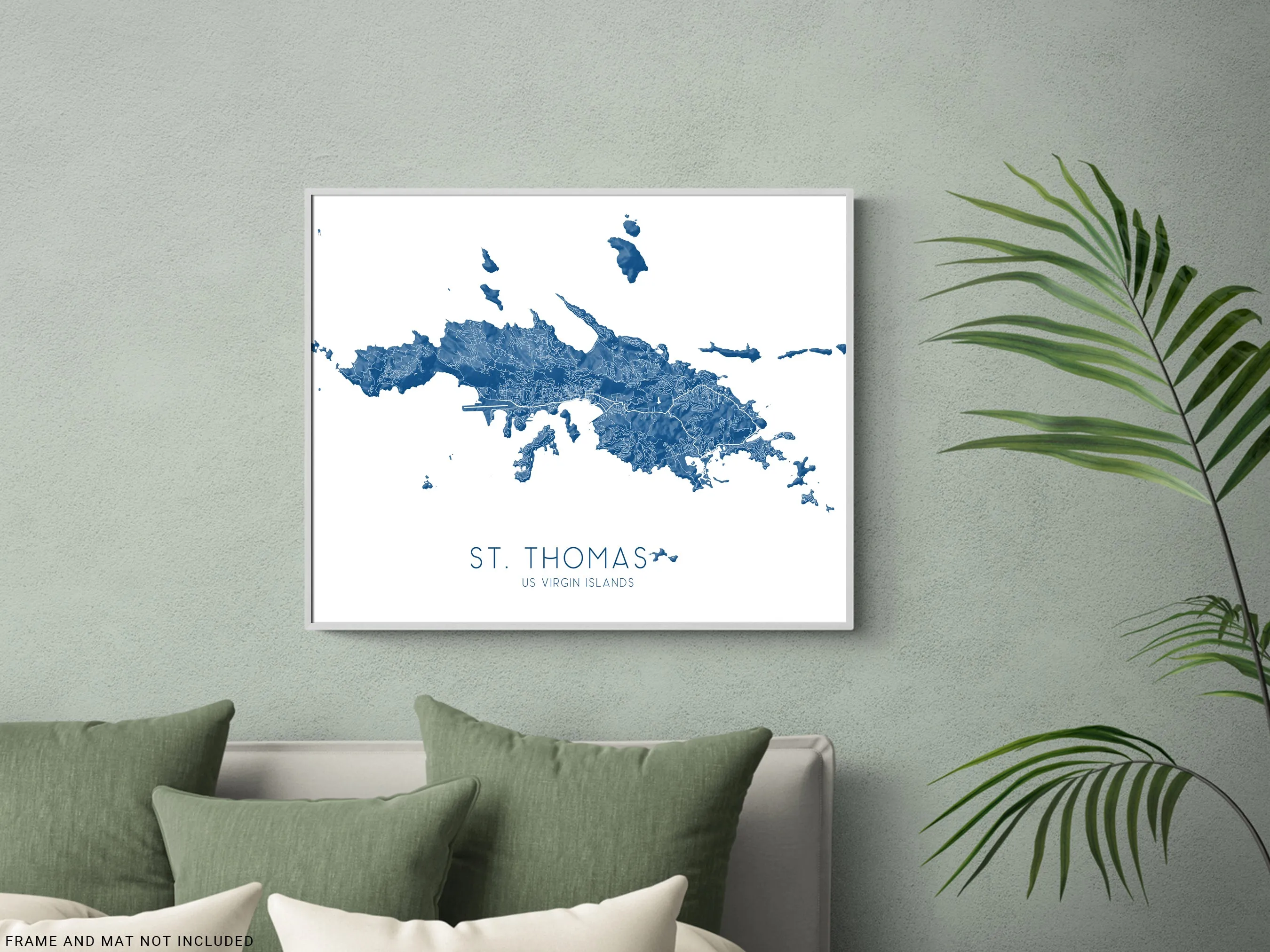 St. Thomas USVI Map Print Poster - Topographic Road Map of St Thomas US Virgin Islands, Caribbean