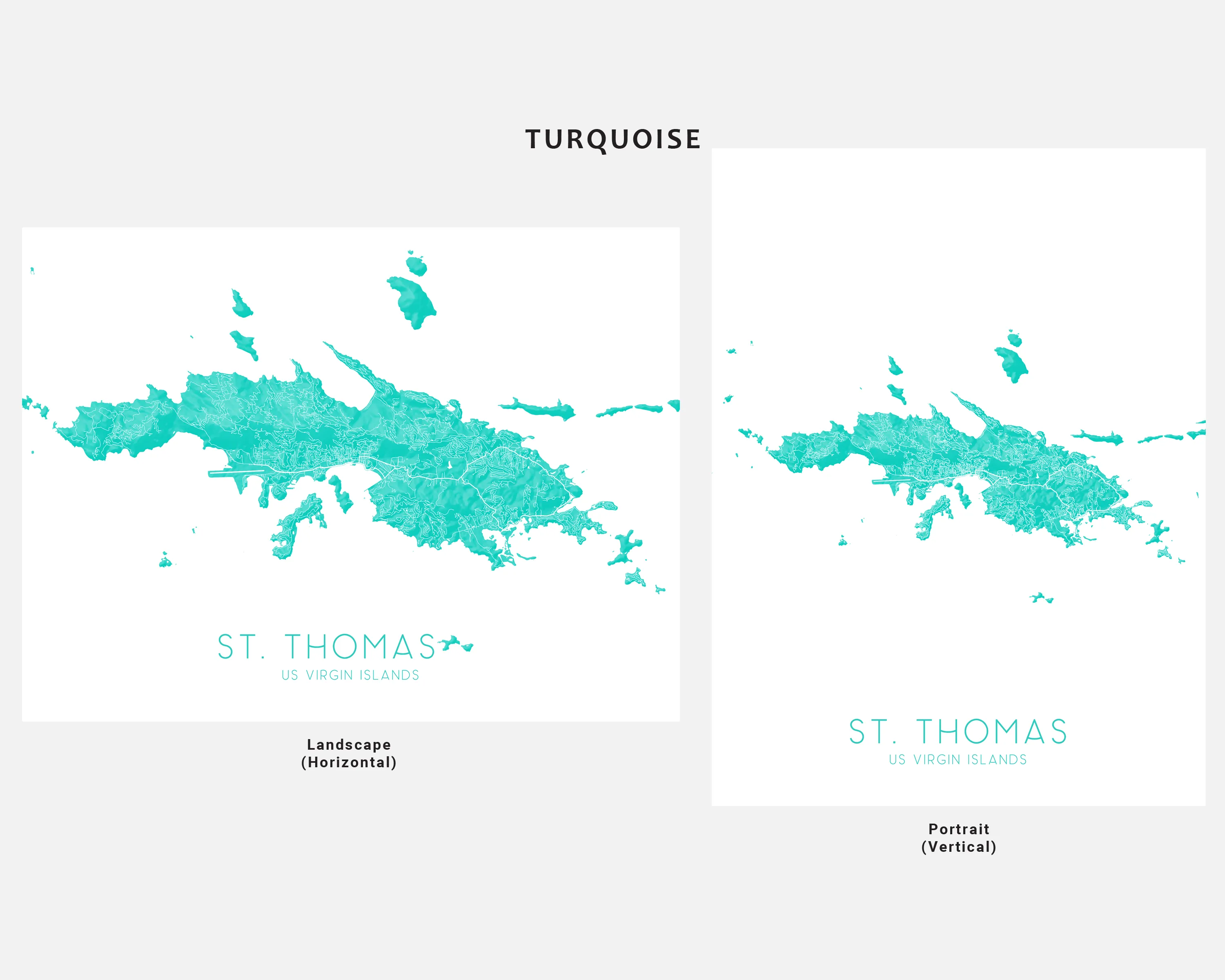St. Thomas USVI Map Print Poster - Topographic Road Map of St Thomas US Virgin Islands, Caribbean