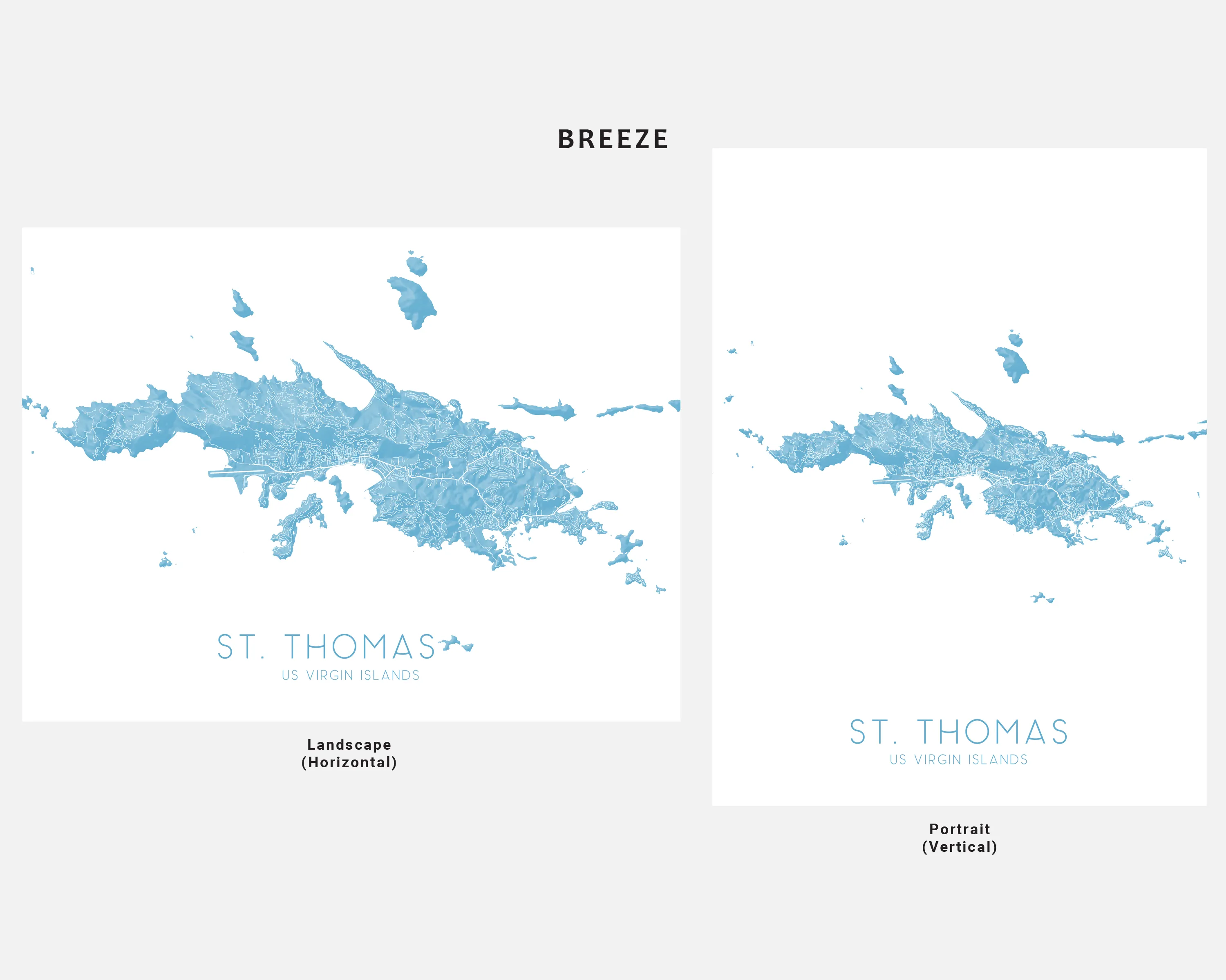 St. Thomas USVI Map Print Poster - Topographic Road Map of St Thomas US Virgin Islands, Caribbean