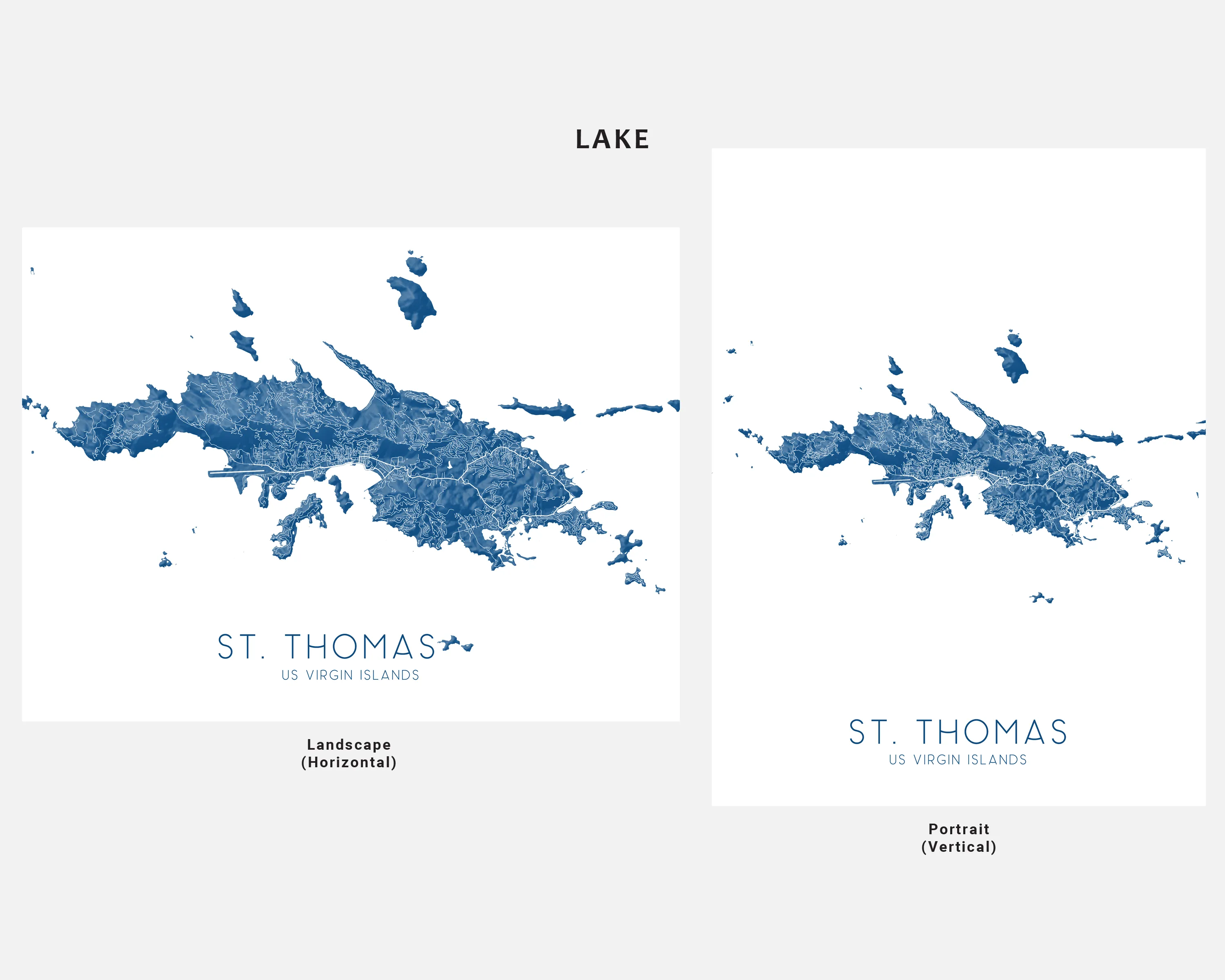 St. Thomas USVI Map Print Poster - Topographic Road Map of St Thomas US Virgin Islands, Caribbean