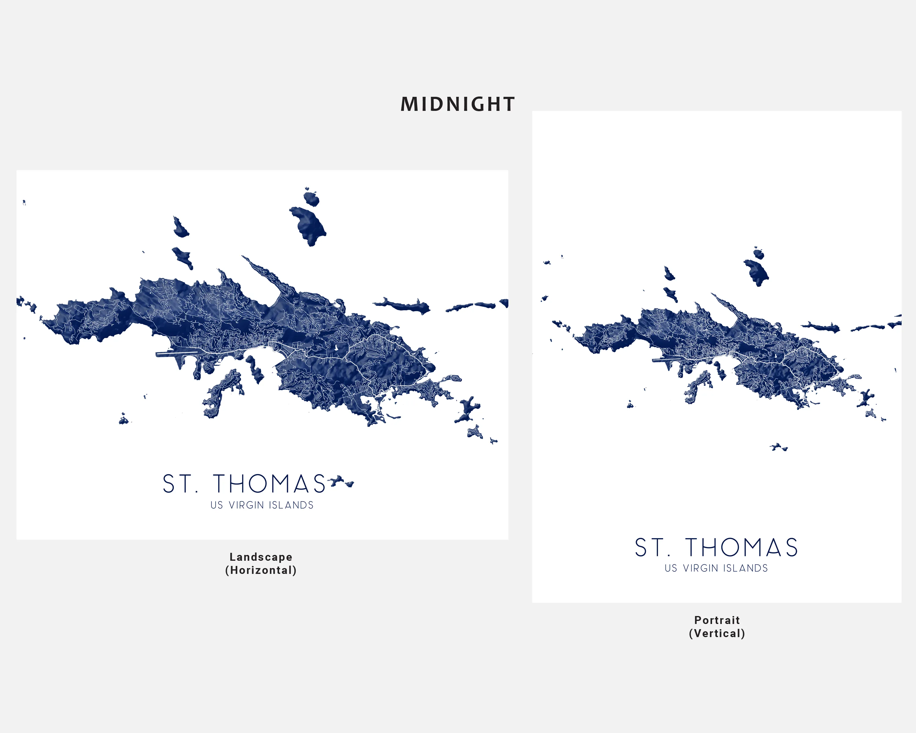 St. Thomas USVI Map Print Poster - Topographic Road Map of St Thomas US Virgin Islands, Caribbean