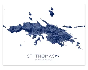 St. Thomas USVI Map Print Poster - Topographic Road Map of St Thomas US Virgin Islands, Caribbean