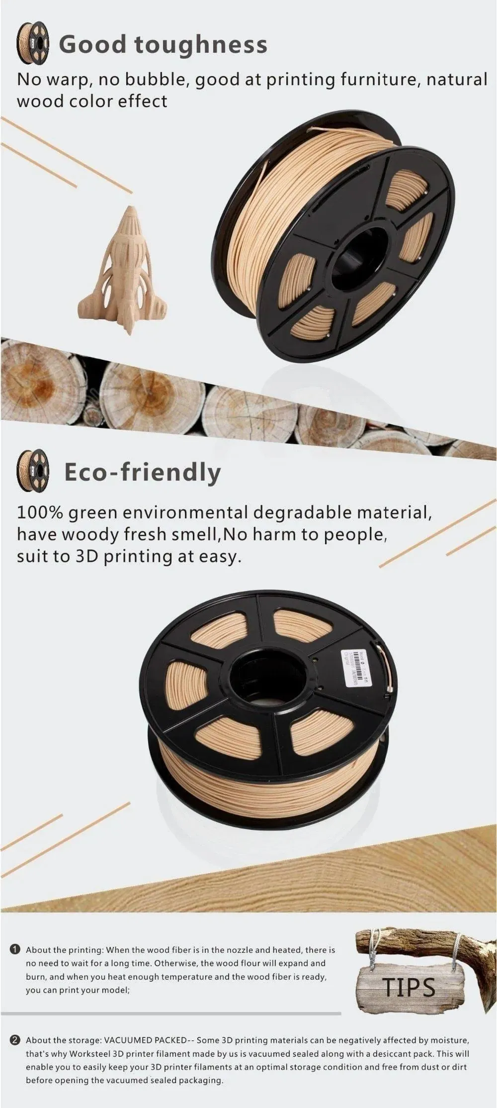 SUNLU Wood Fibre PLA Filament: Make great wood effect prints, 1.75mm 1kg/2.2lb Spool for 3D Printer