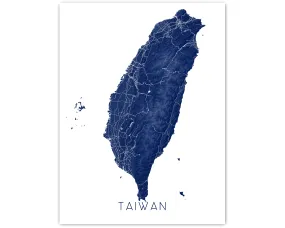 Taiwan Map Print Poster - Country Map of Taiwan Wall Art Prints, Topographic Asia Road Maps