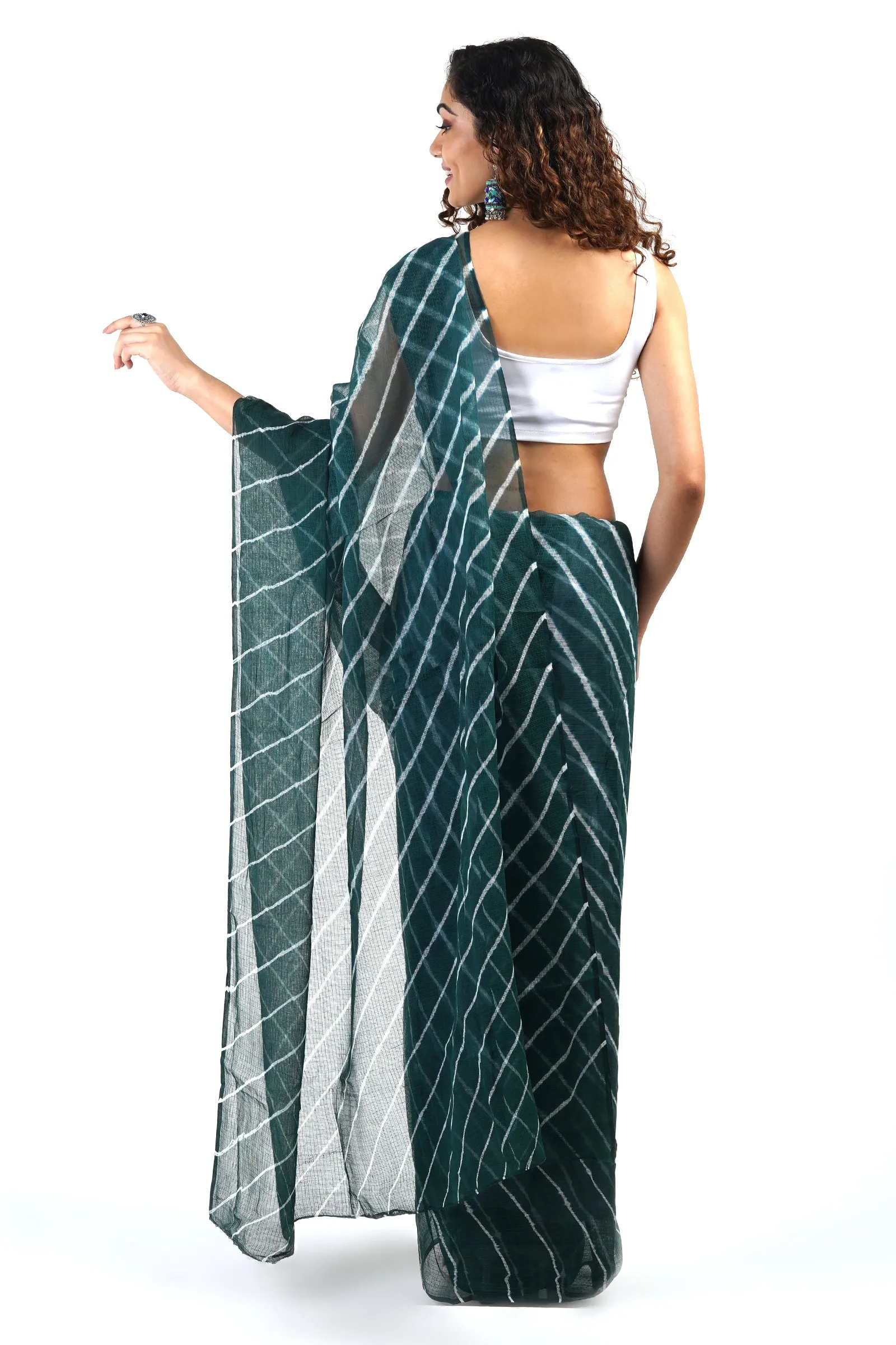 Teejh Aadia Dark Green Kota Leheriya Saree with Blouse Piece