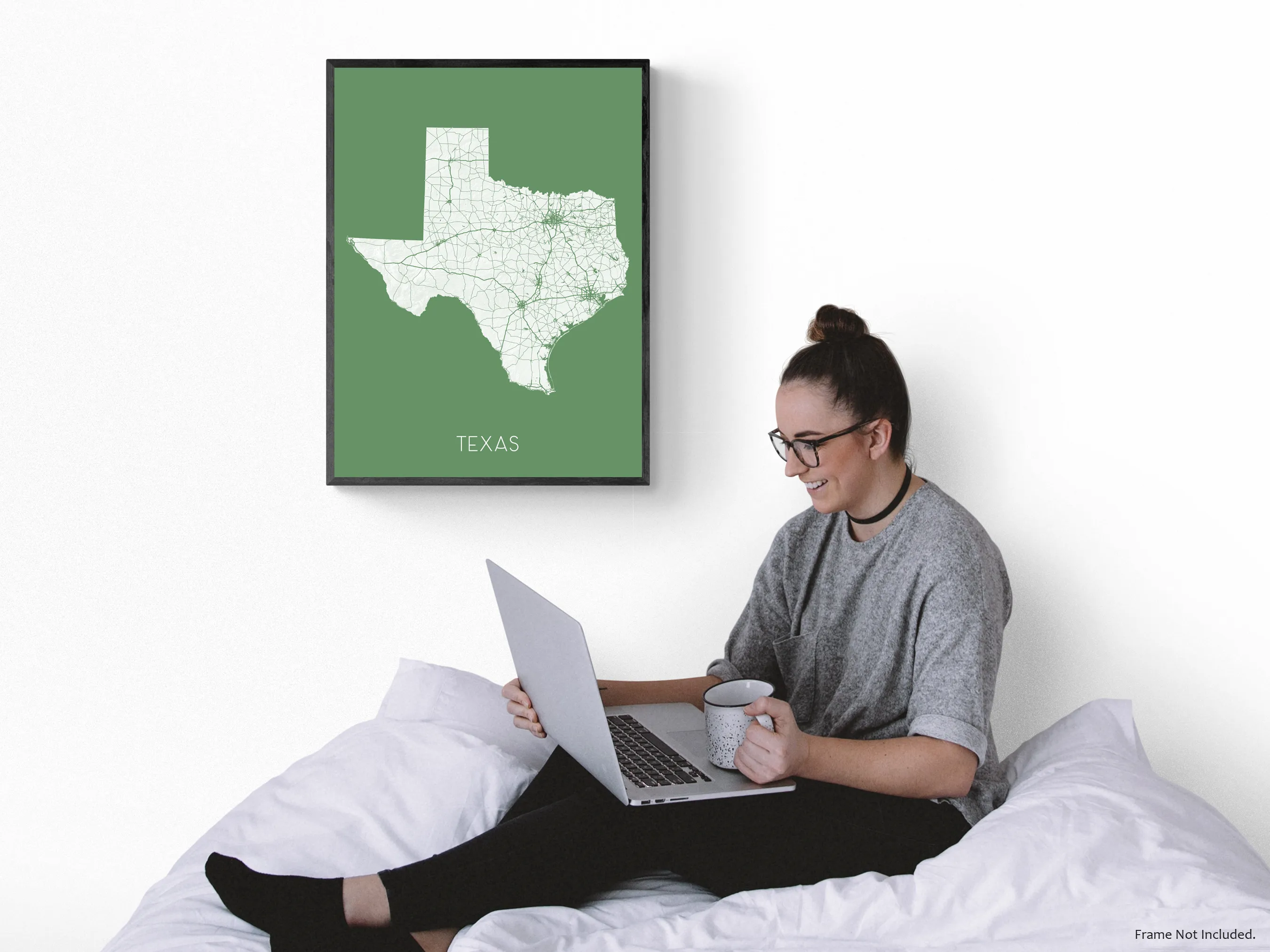 Texas Map Wall Art Print, TX State Poster with Roads, Colorful Background