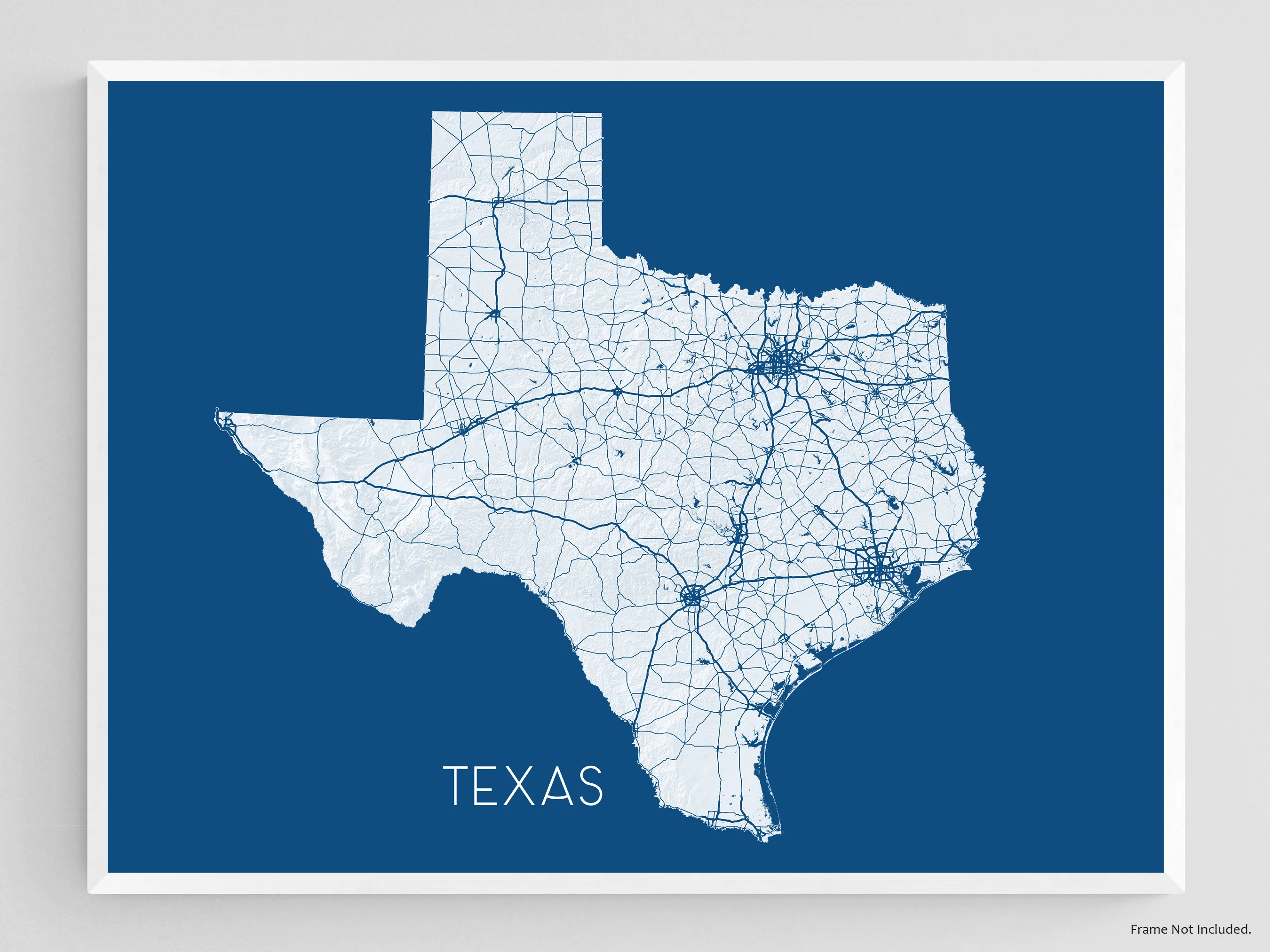 Texas Map Wall Art Print, TX State Poster with Roads, Colorful Background