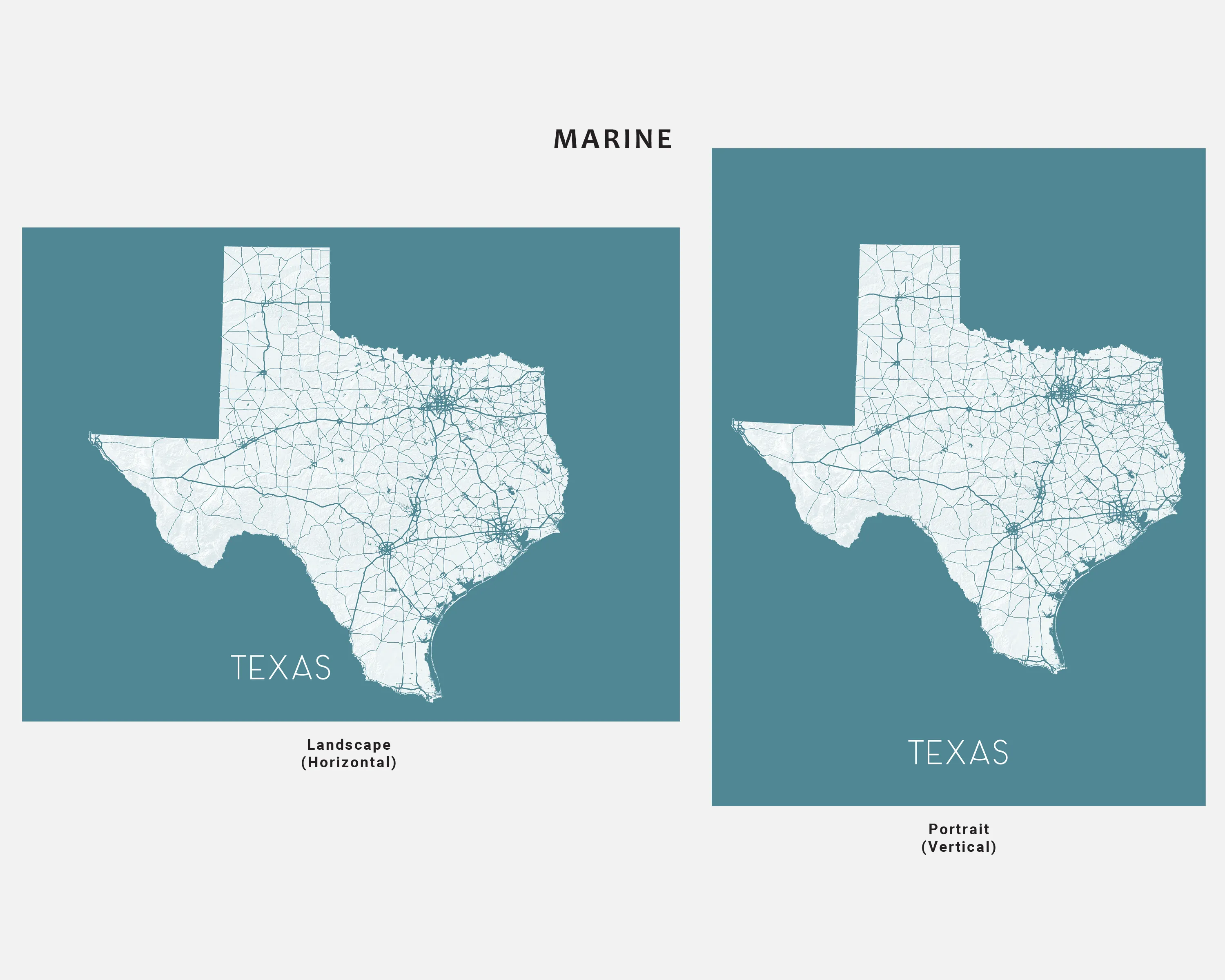 Texas Map Wall Art Print, TX State Poster with Roads, Colorful Background