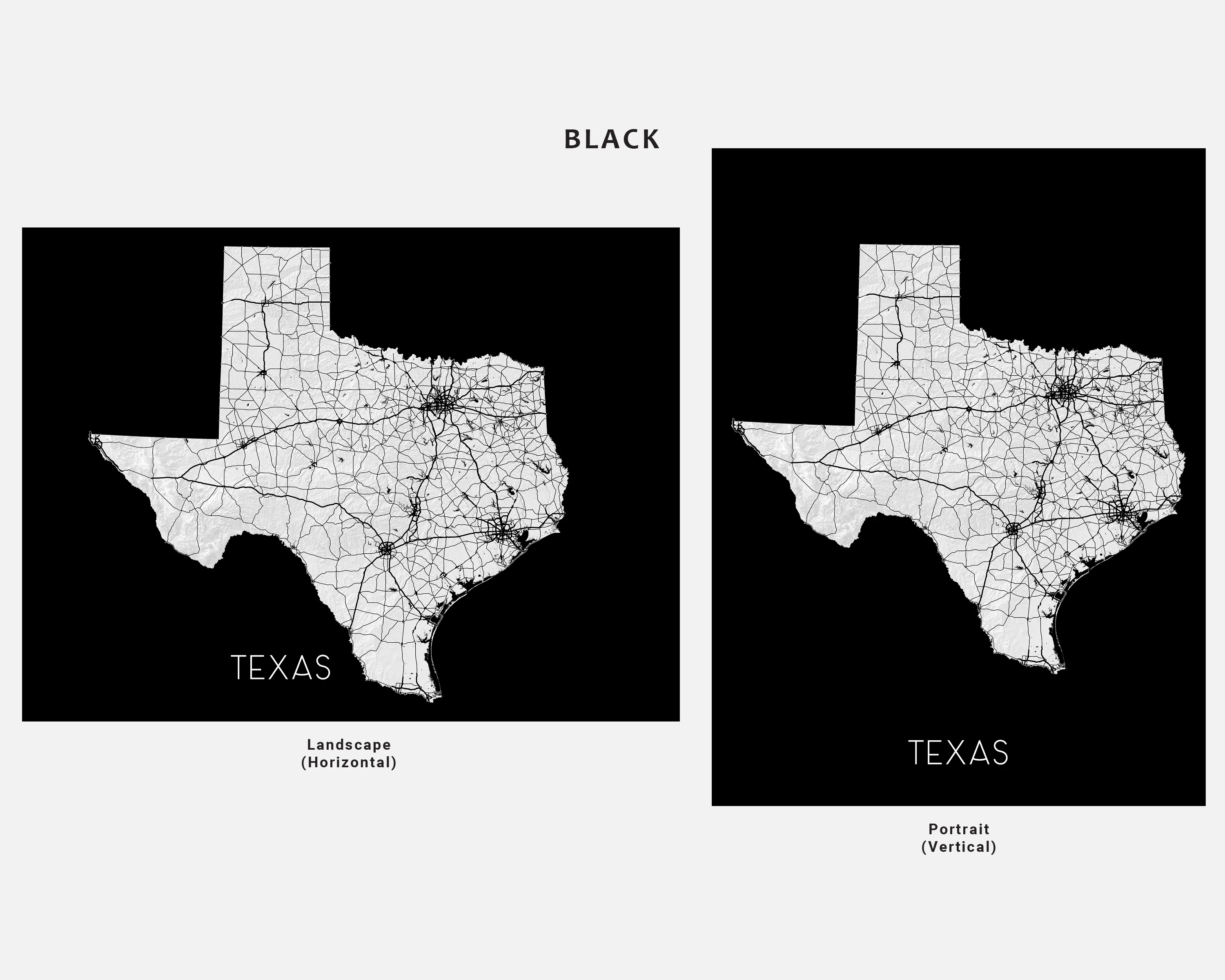 Texas Map Wall Art Print, TX State Poster with Roads, Colorful Background