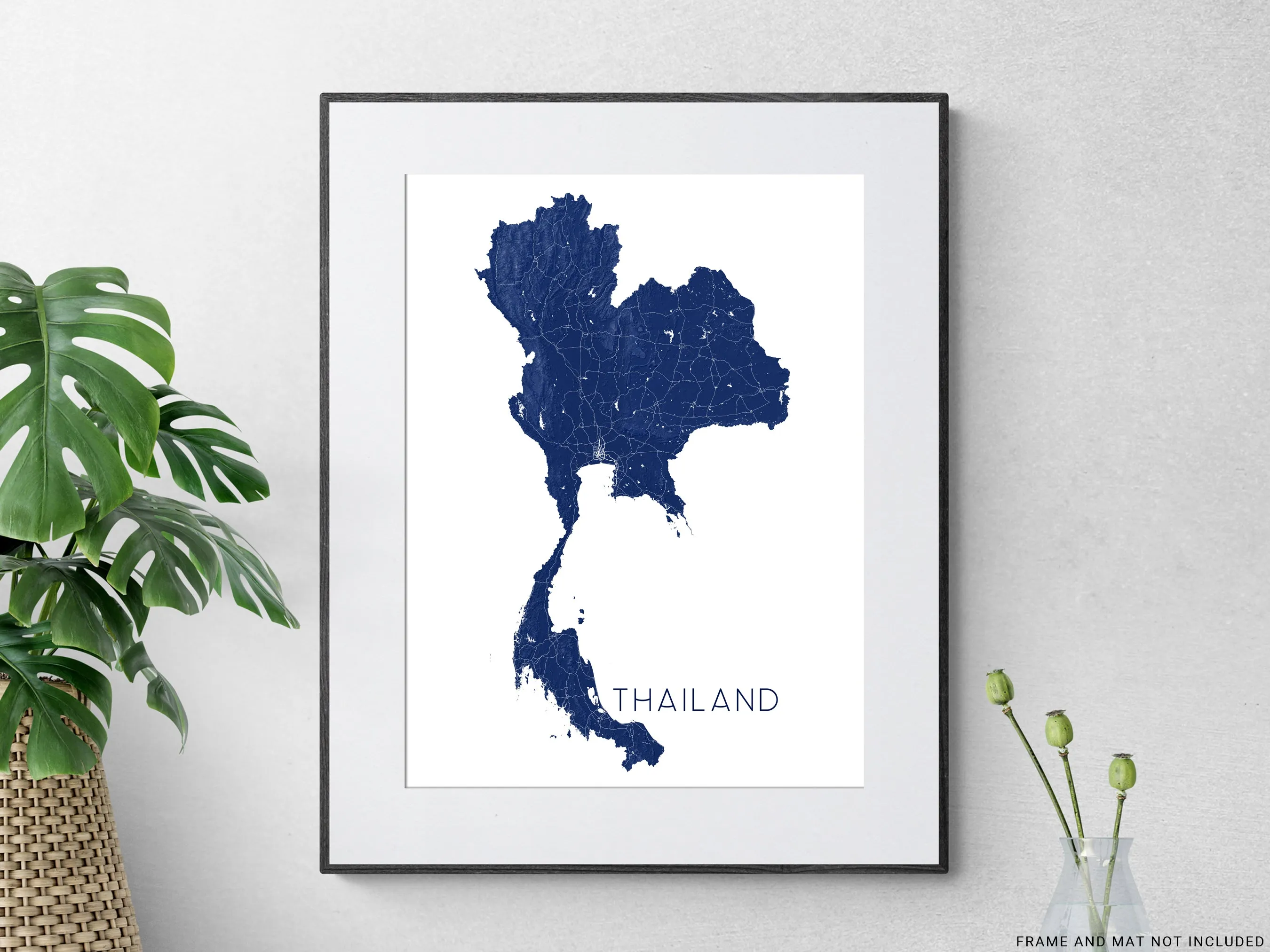 Thailand Map Print - Map of Thailand Wall Art Poster, Country Maps, Bangkok Phuket Chiang Mai