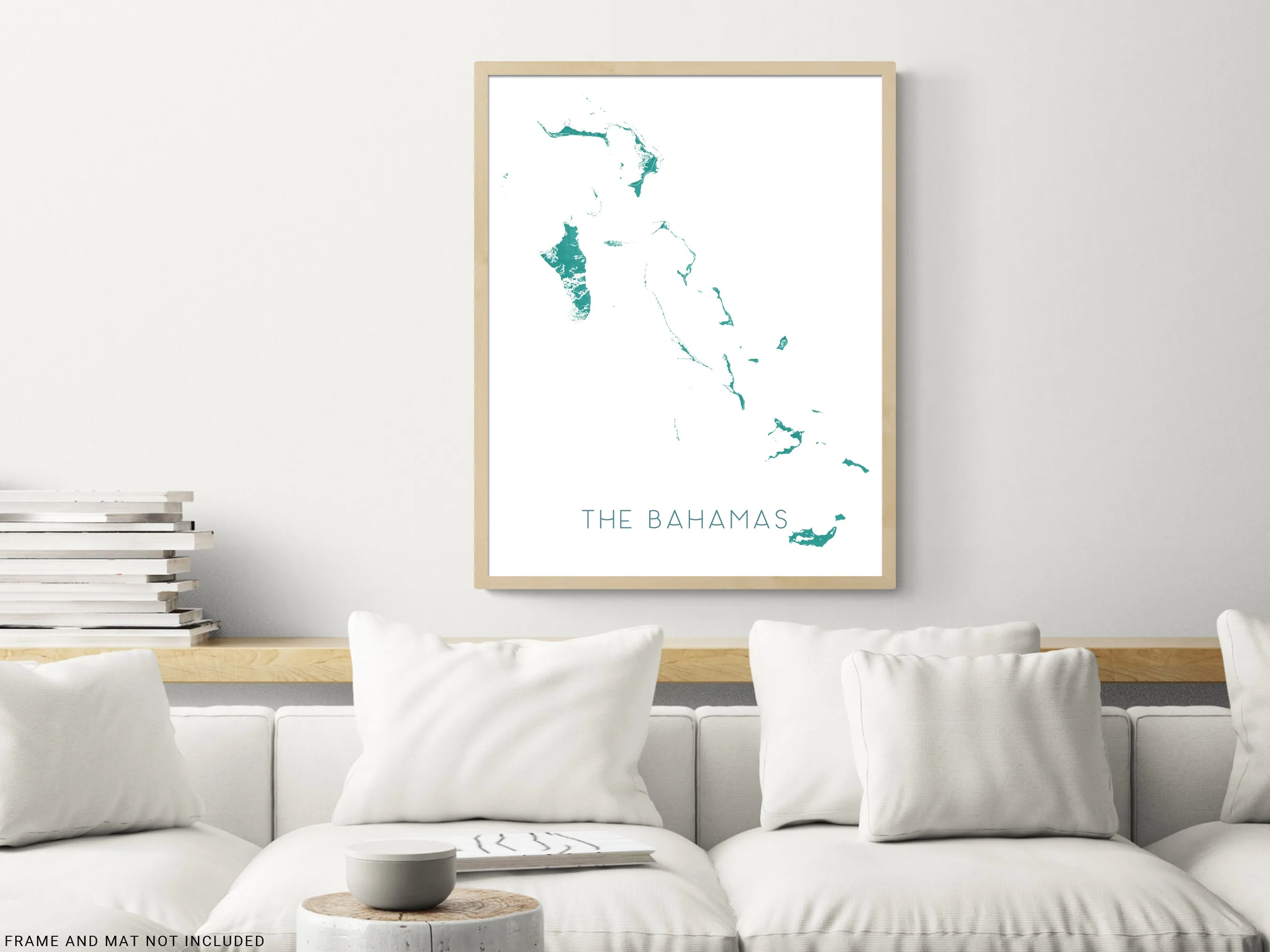 The Bahamas Map Wall Art Print, Turquoise Caribbean Islands Poster, Eleuthera, Exuma, Abacos