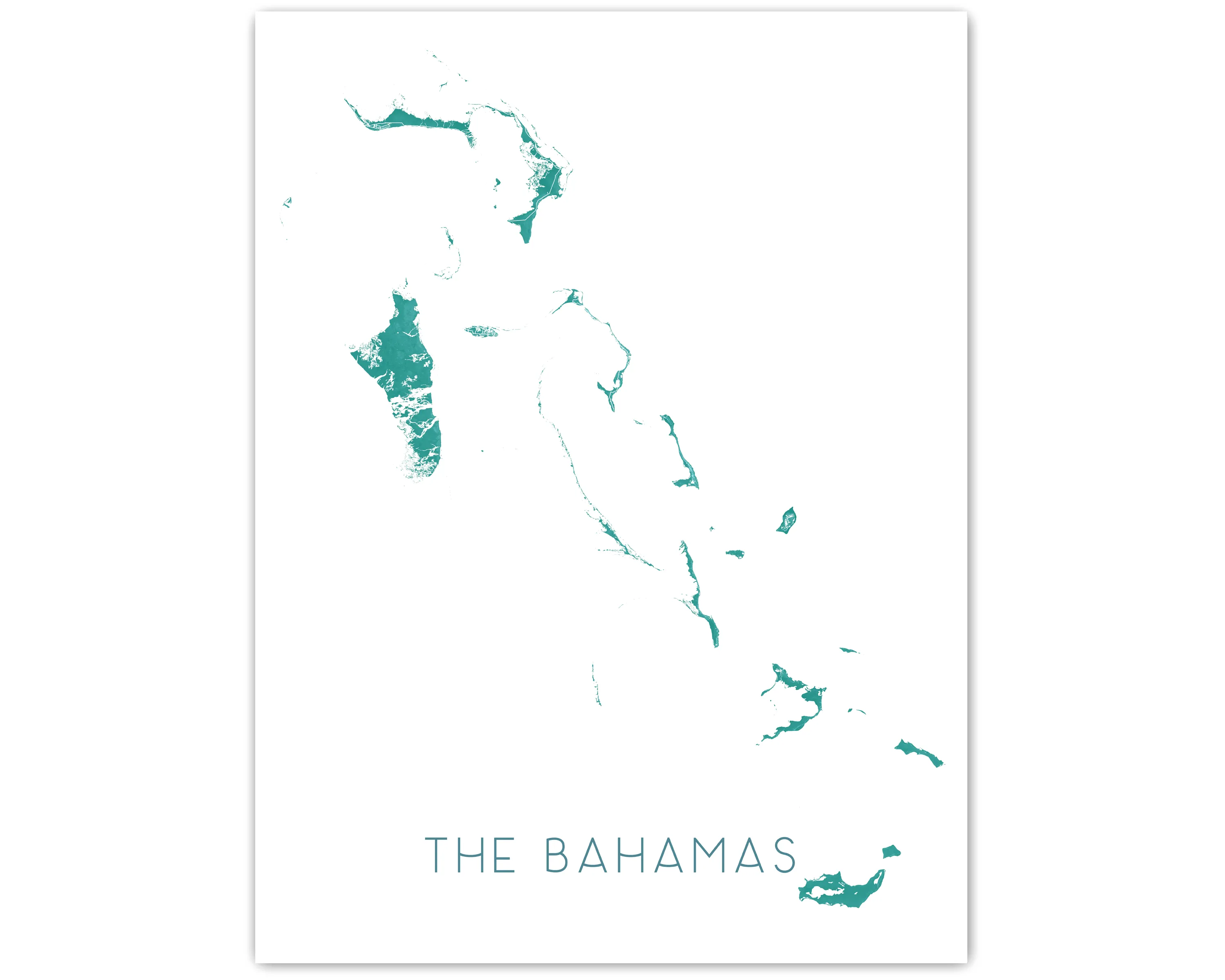 The Bahamas Map Wall Art Print, Turquoise Caribbean Islands Poster, Eleuthera, Exuma, Abacos