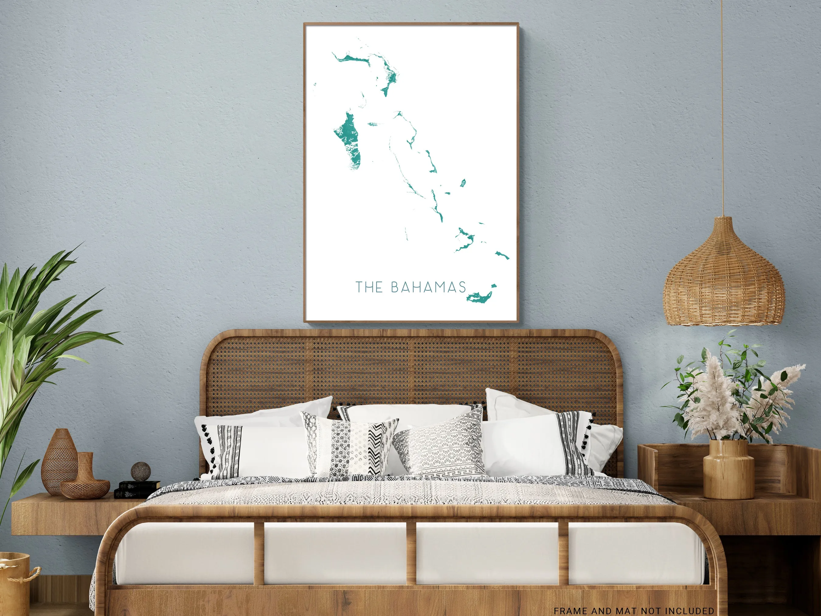 The Bahamas Map Wall Art Print, Turquoise Caribbean Islands Poster, Eleuthera, Exuma, Abacos