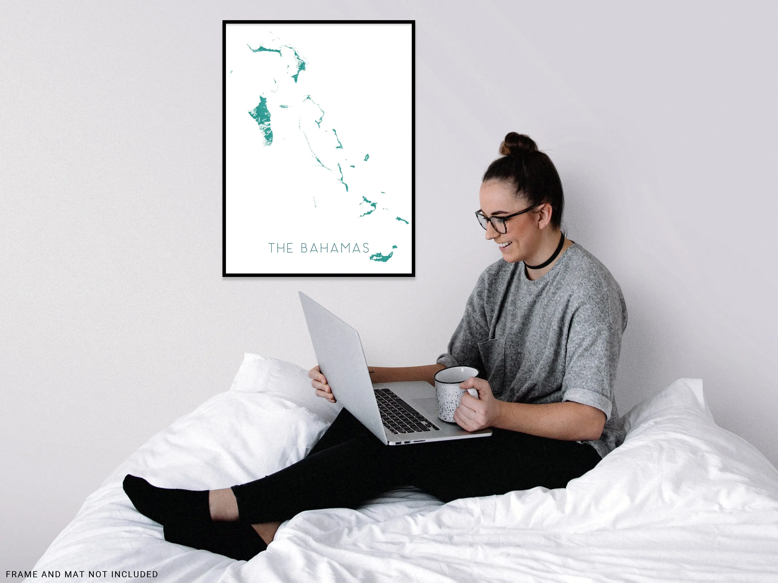 The Bahamas Map Wall Art Print, Turquoise Caribbean Islands Poster, Eleuthera, Exuma, Abacos