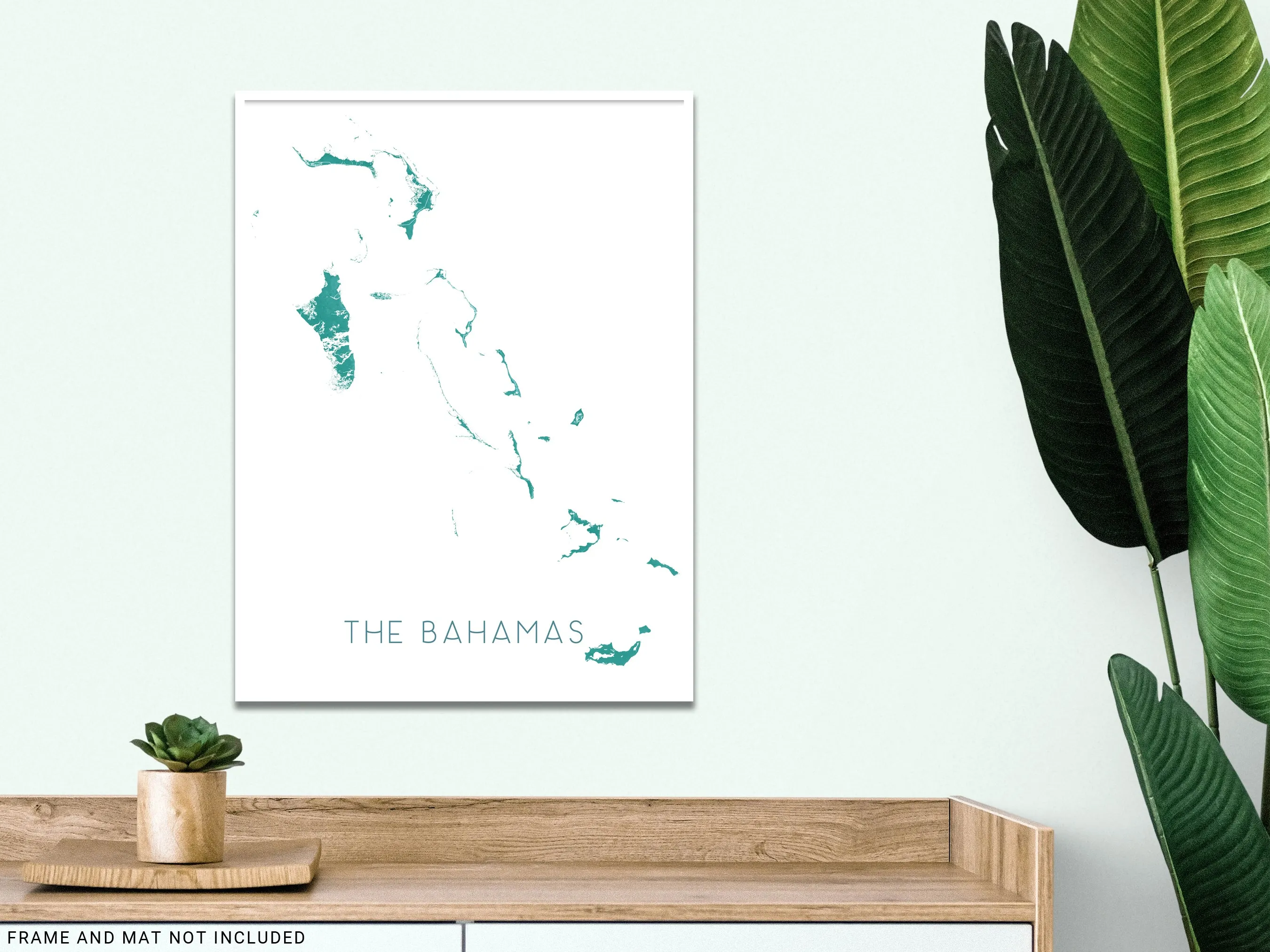 The Bahamas Map Wall Art Print, Turquoise Caribbean Islands Poster, Eleuthera, Exuma, Abacos
