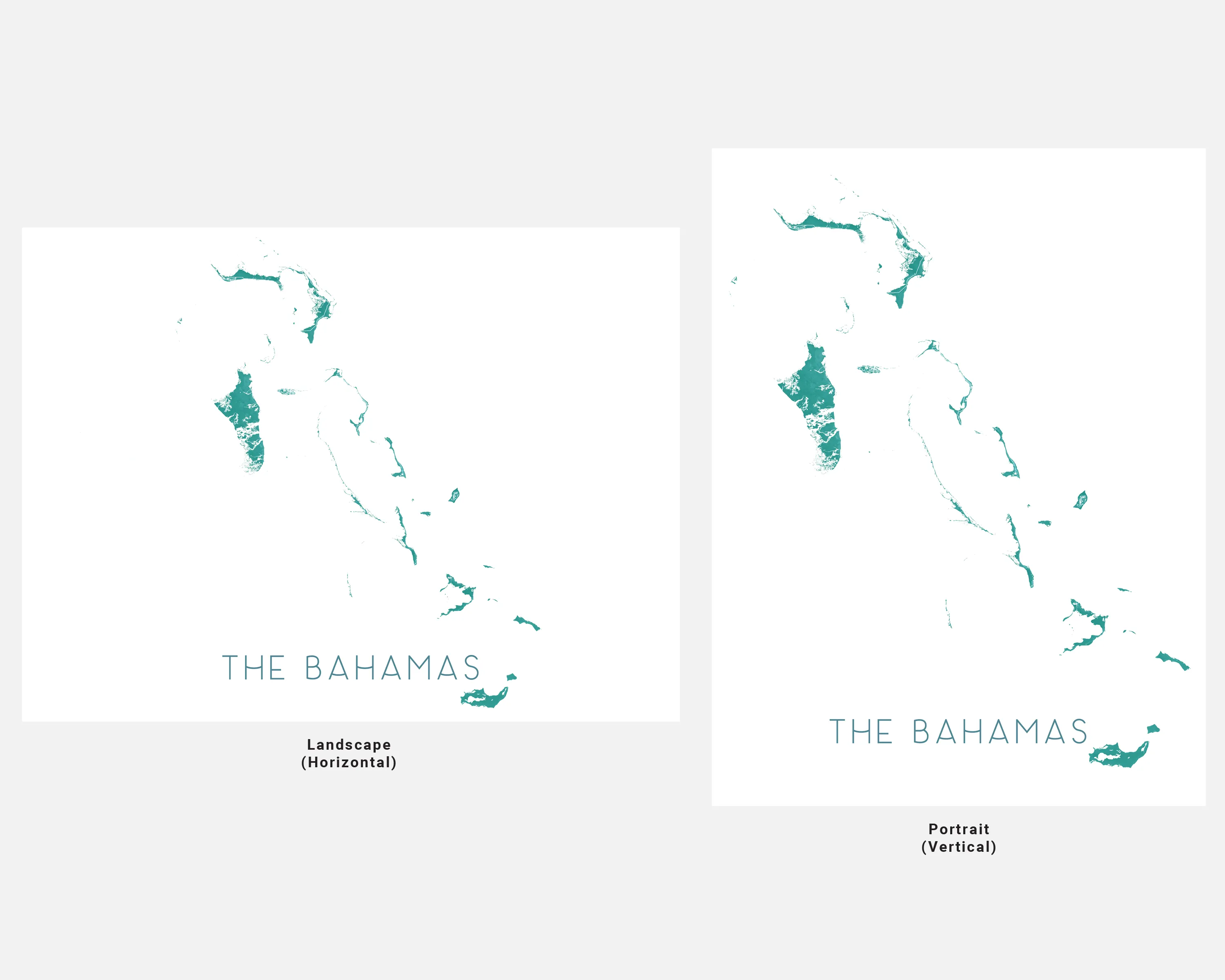 The Bahamas Map Wall Art Print, Turquoise Caribbean Islands Poster, Eleuthera, Exuma, Abacos