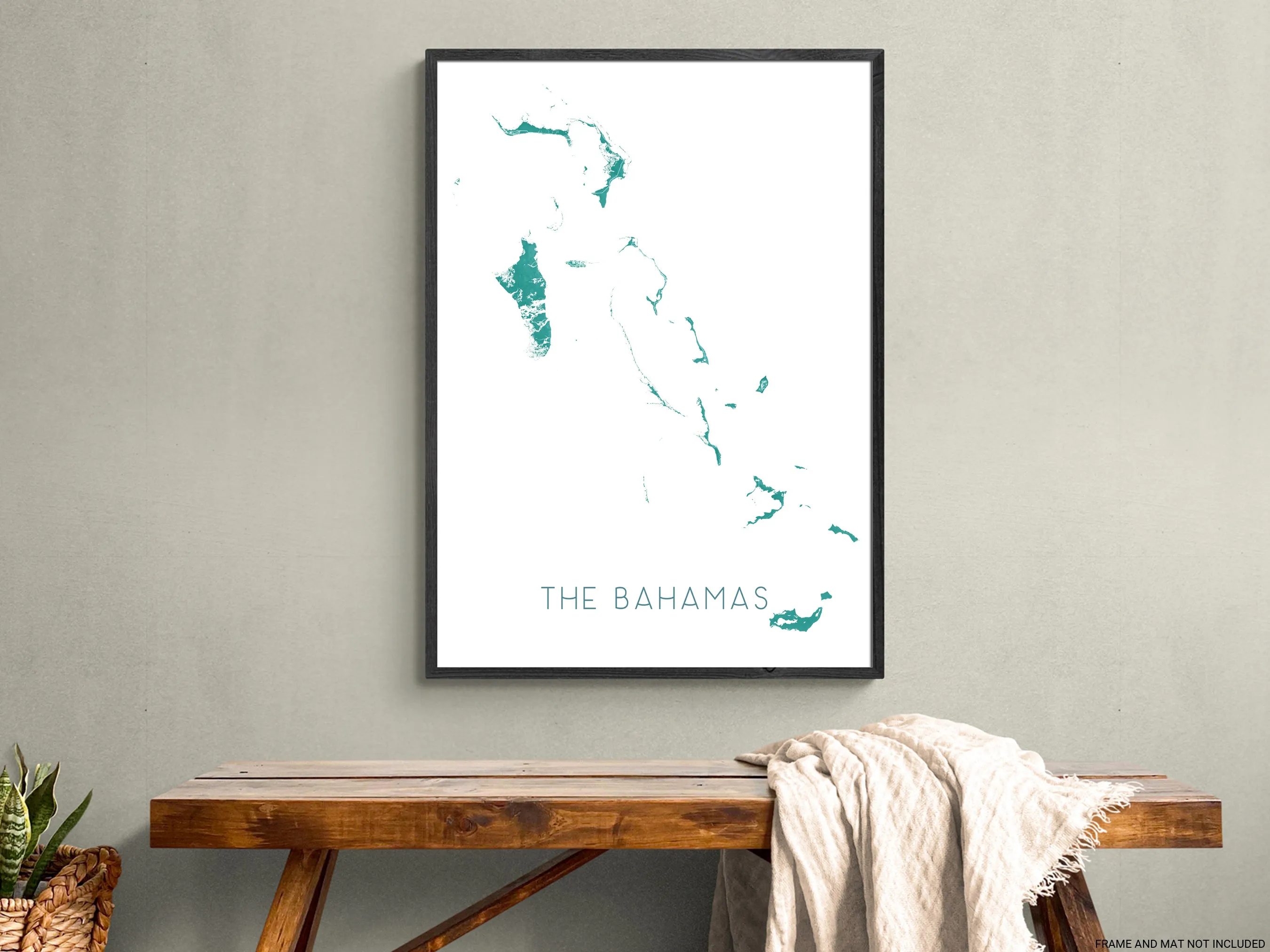 The Bahamas Map Wall Art Print, Turquoise Caribbean Islands Poster, Eleuthera, Exuma, Abacos