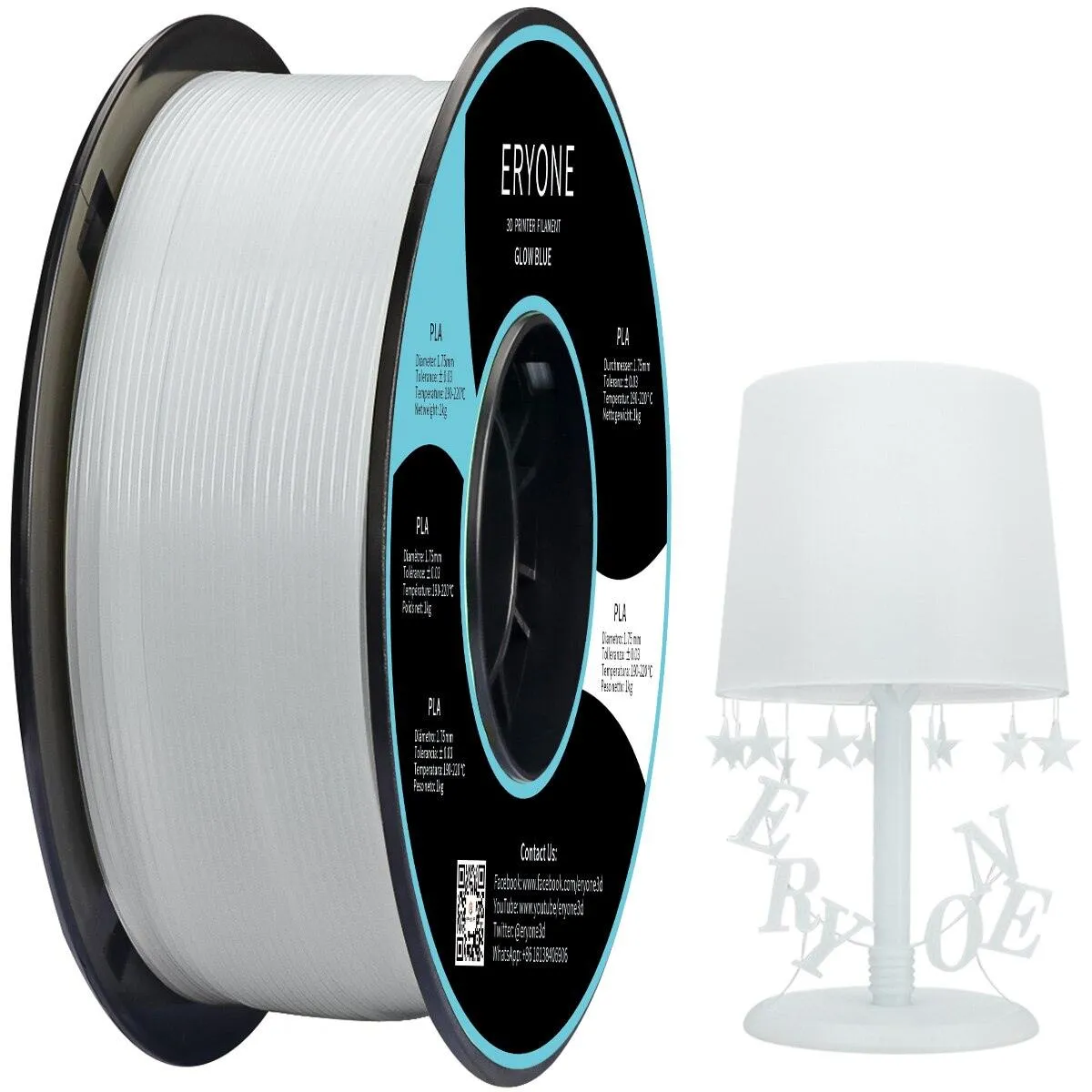 [US] ERYONE Glow in the Dark Filament: 1.75mm 1kg 3D Printer Luminous PLA Filament