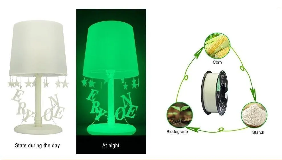 [US] ERYONE Glow in the Dark Filament: 1.75mm 1kg 3D Printer Luminous PLA Filament