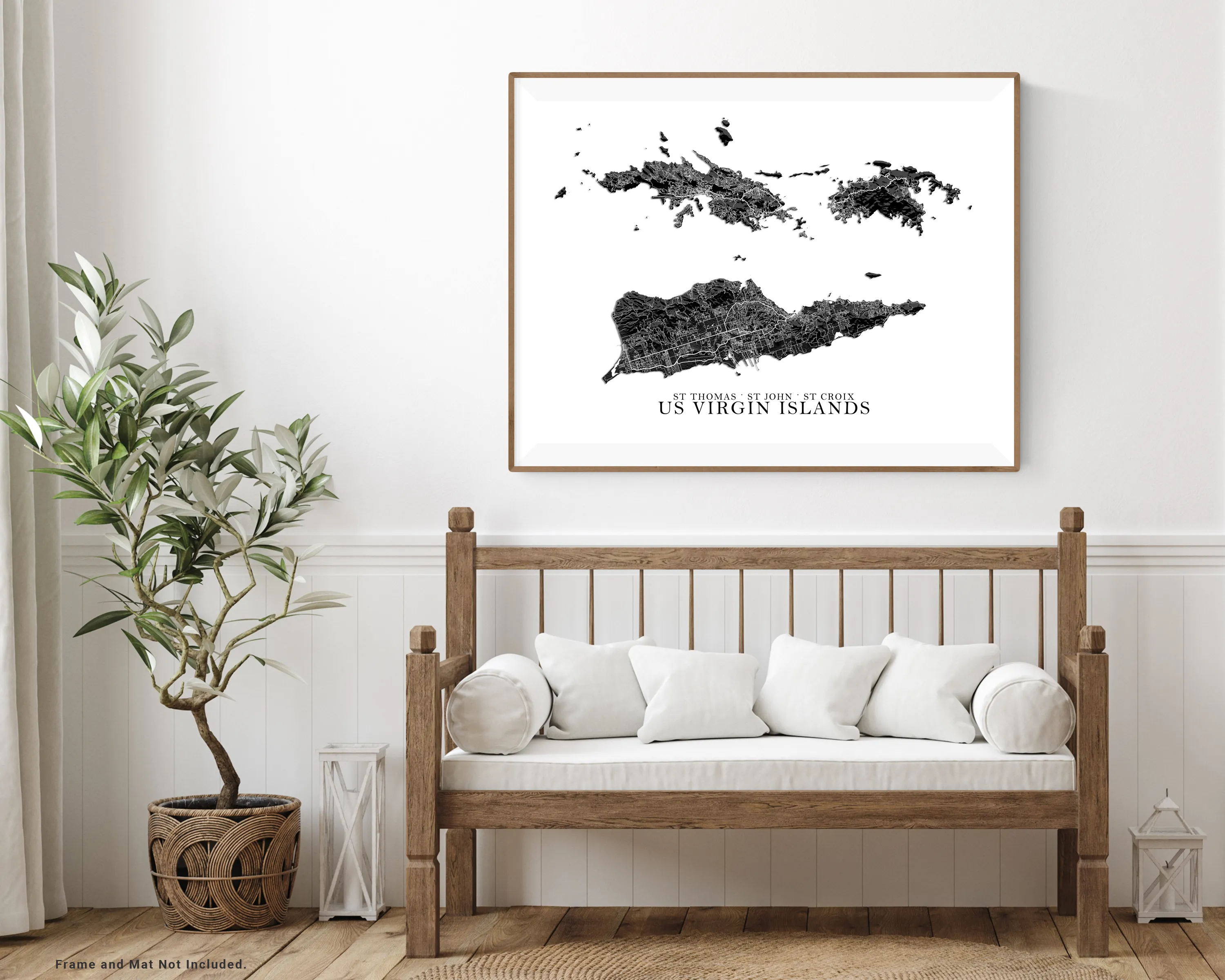 USVI Map Print Poster, Black and White US Virgin Islands Wall Art Prints, St John St Thomas Saint Croix