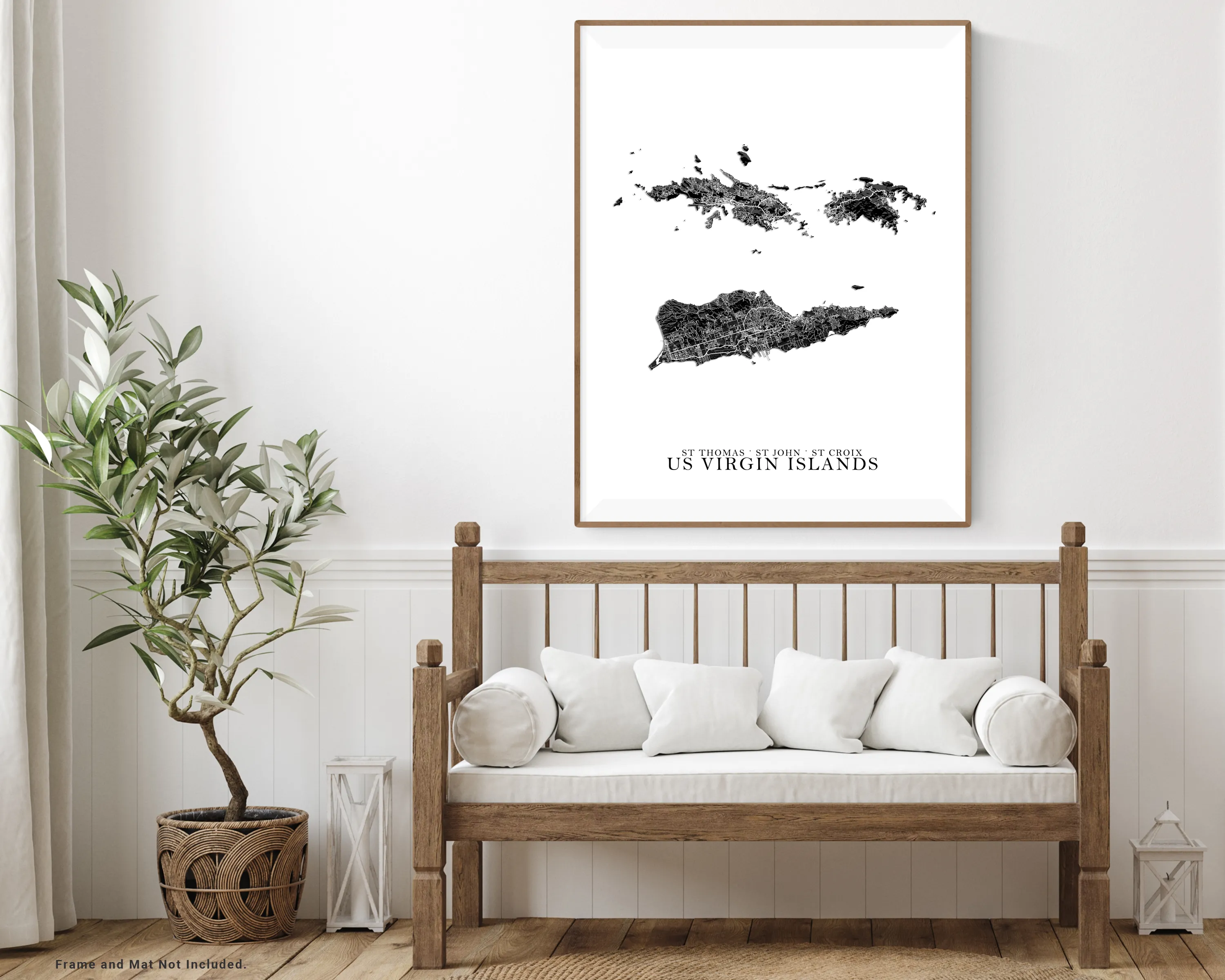 USVI Map Print Poster, Black and White US Virgin Islands Wall Art Prints, St John St Thomas Saint Croix