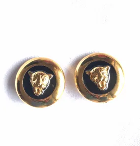 Vintage ESCADA golden and black frame jaguar head earrings. Beautiful vintage jewelry. 050320r21