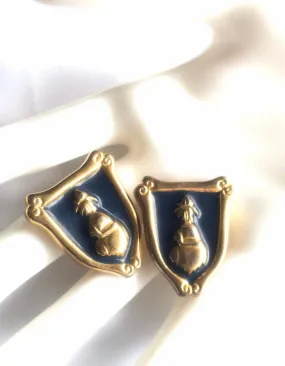 Vintage ESCADA navy and golden flag design earrings. Beautiful vintage jewelry.