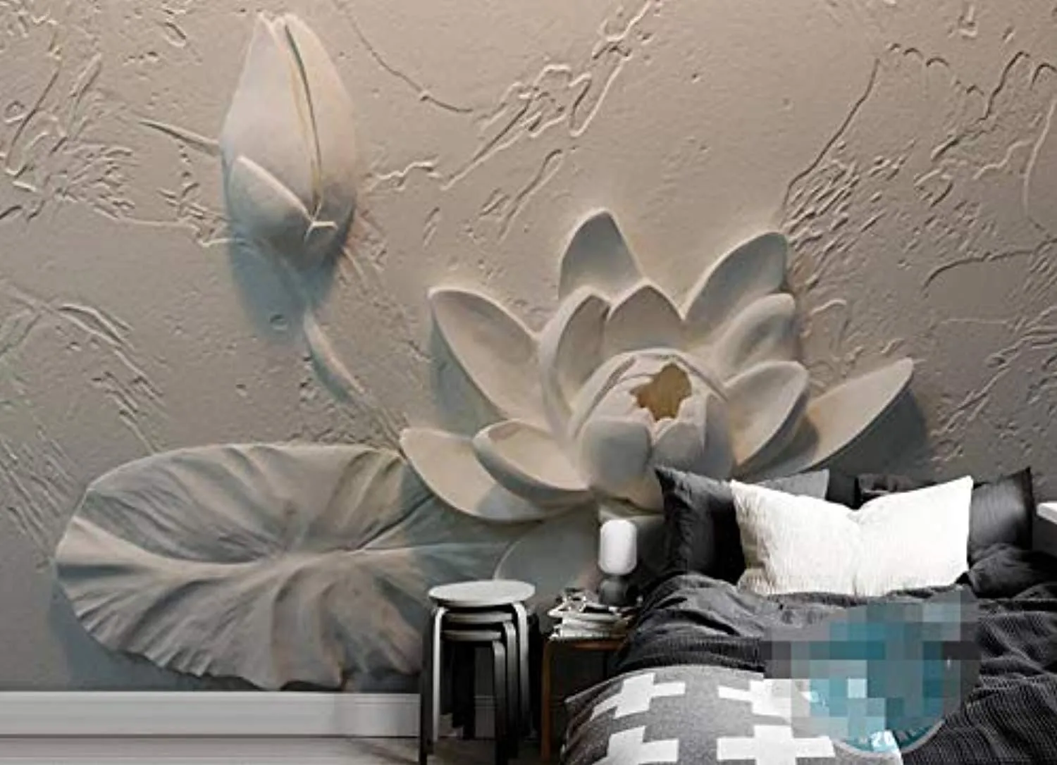 Wall Mural 3D Wallpaper Embossed Lotus Modern Living Room