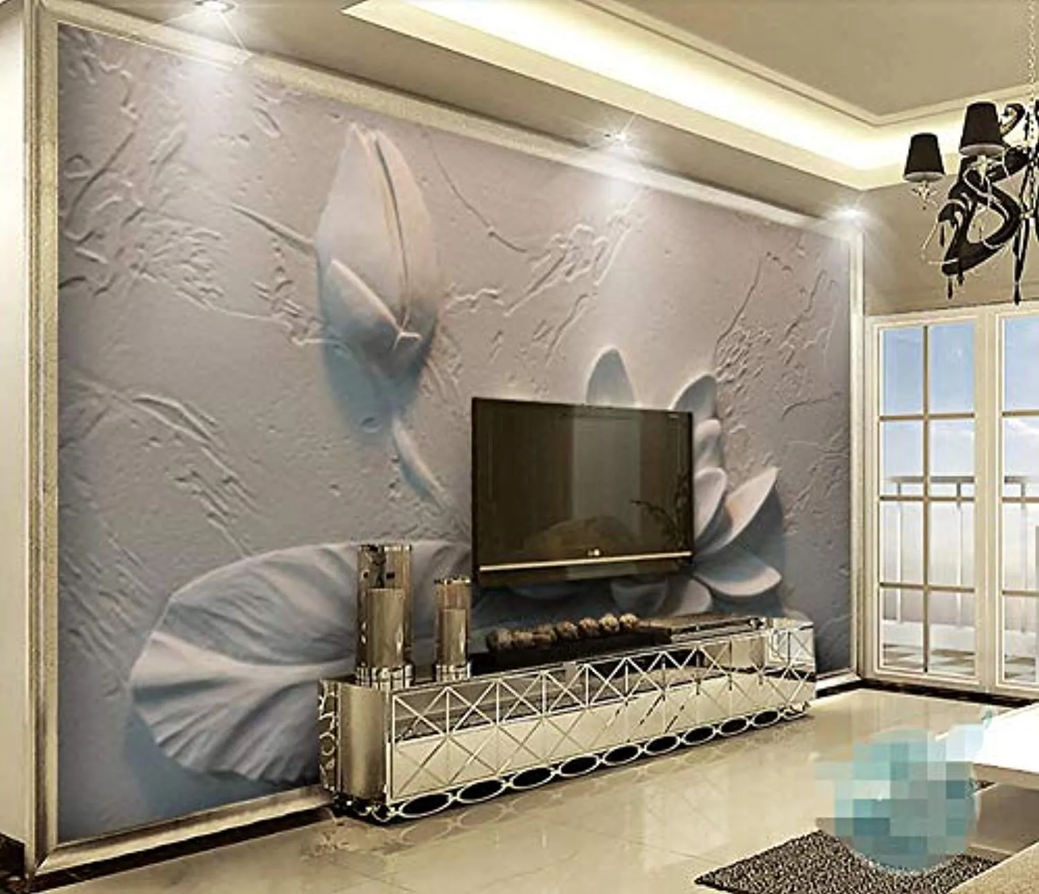 Wall Mural 3D Wallpaper Embossed Lotus Modern Living Room