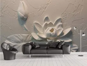 Wall Mural 3D Wallpaper Embossed Lotus Modern Living Room
