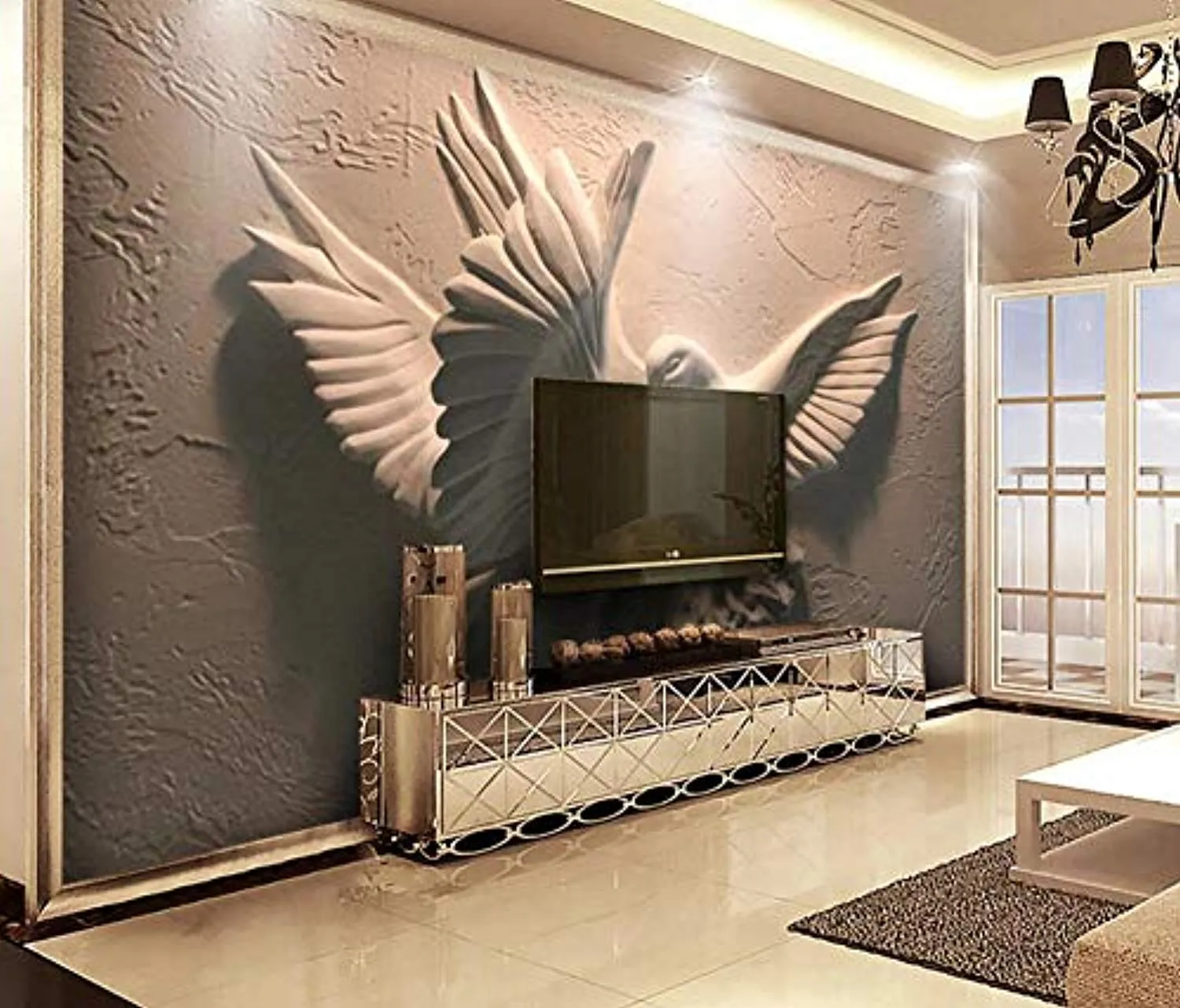 Wall Mural 3D Wallpaper Embossed Modern Minimalist Flying Pigeon Living Room - 350cm×256cm