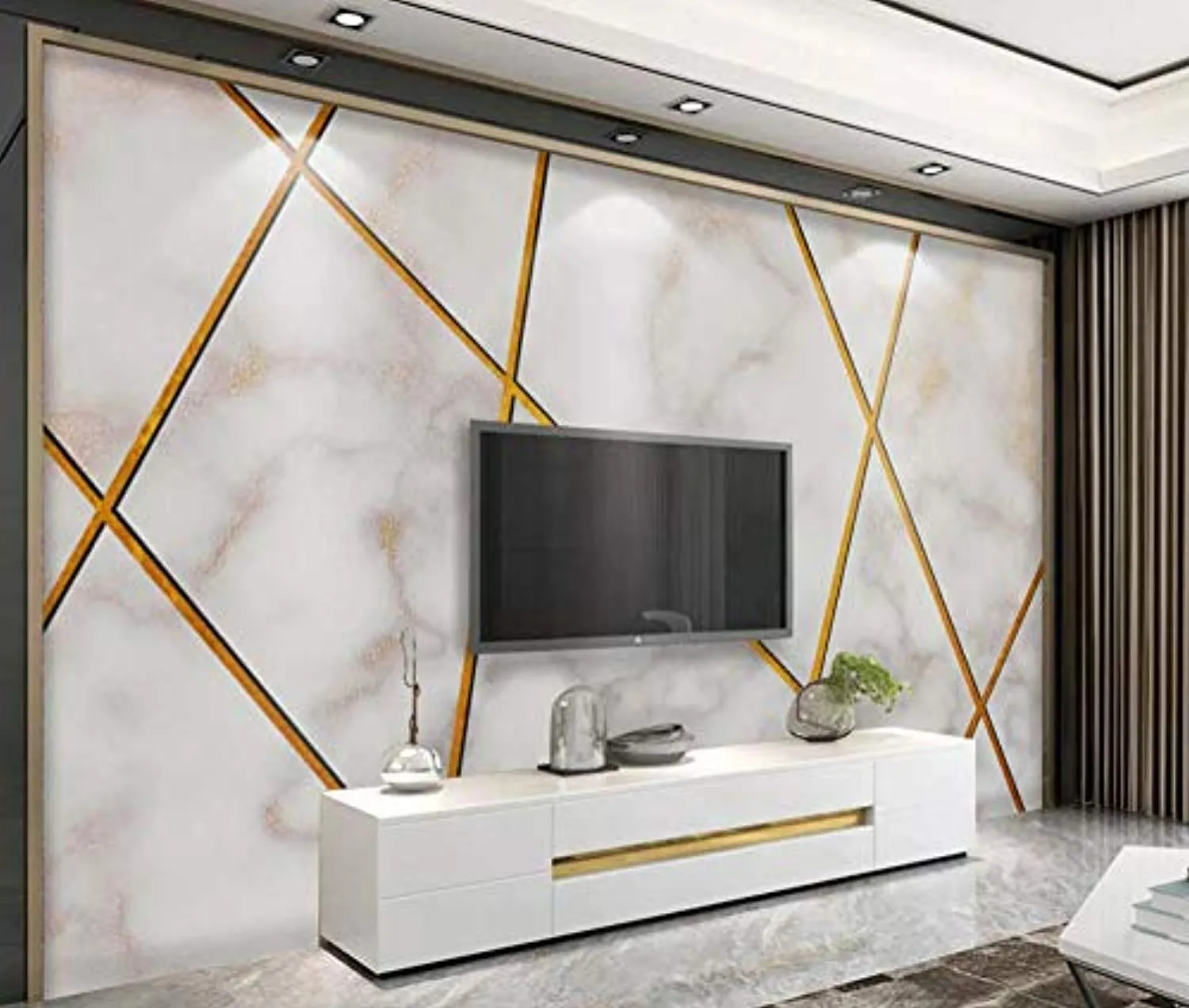 Wall Mural 3D Wallpaper Gold Line Geometric Texture Stone Pattern