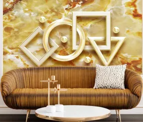 Wall Mural 3D Wallpaper Golden  Geometric Relief Stone  Art