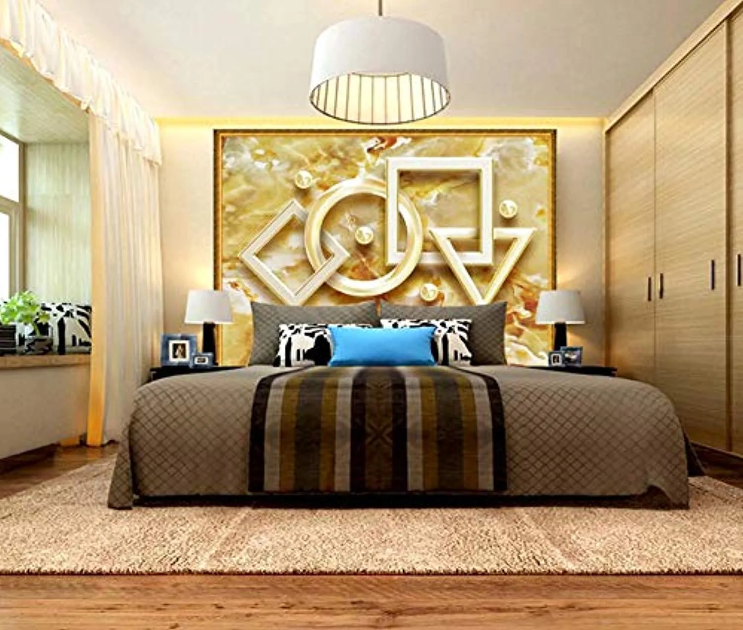 Wall Mural 3D Wallpaper Golden  Geometric Relief Stone  Art