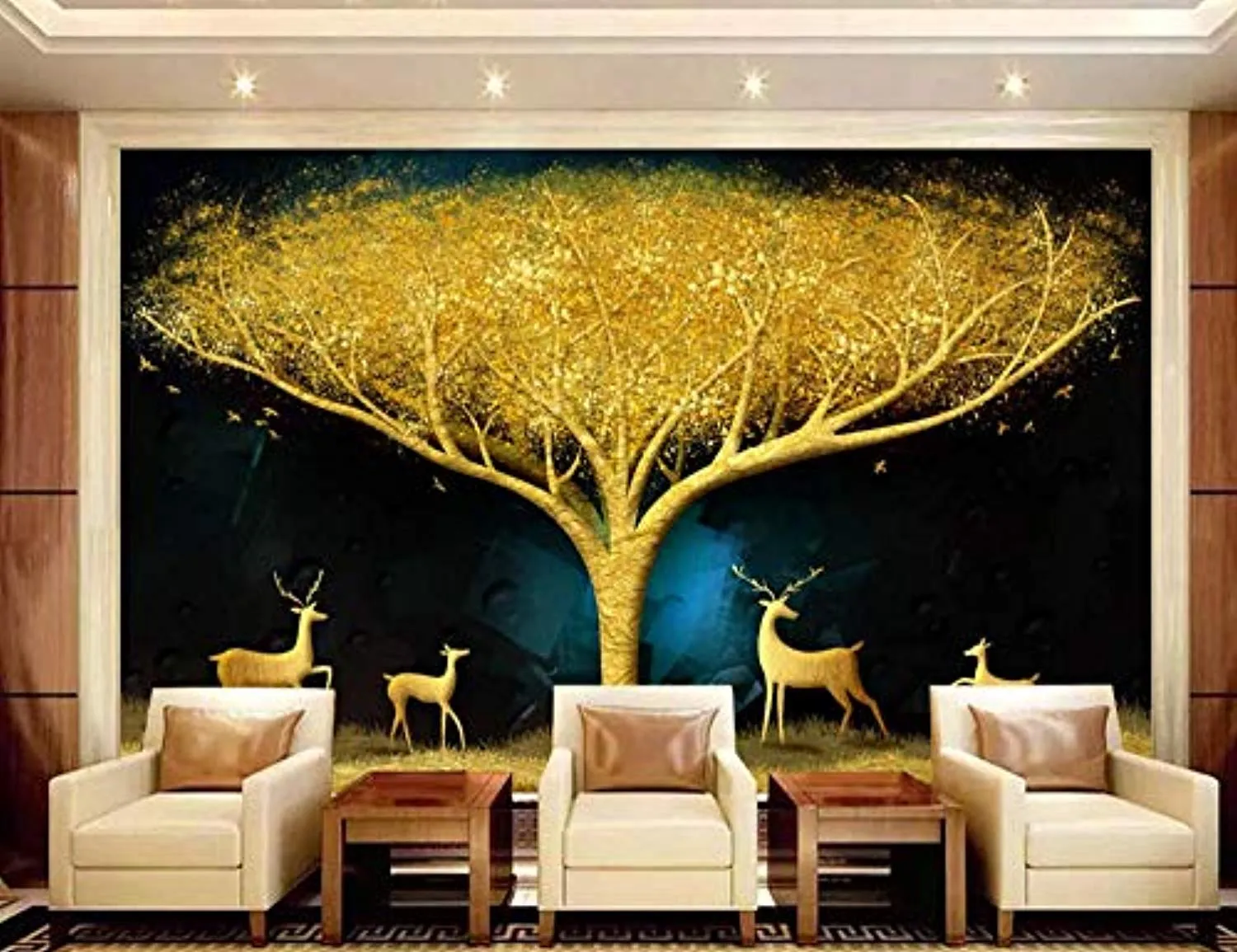 Wall Mural 3D Wallpaper Luxury Golden Tree Elk  Wall Decoration Art 200cm×140cm