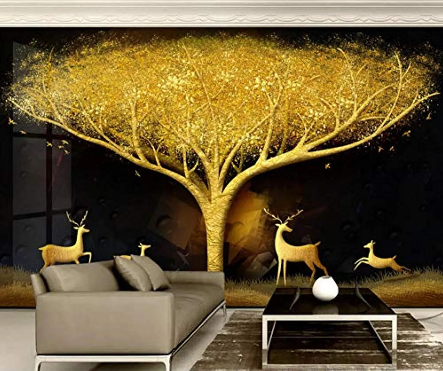 Wall Mural 3D Wallpaper Luxury Golden Tree Elk  Wall Decoration Art 200cm×140cm