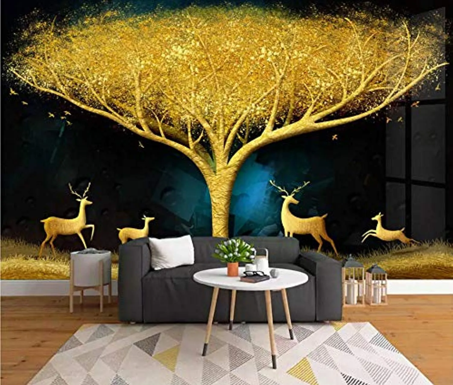 Wall Mural 3D Wallpaper Luxury Golden Tree Elk  Wall Decoration Art 200cm×140cm