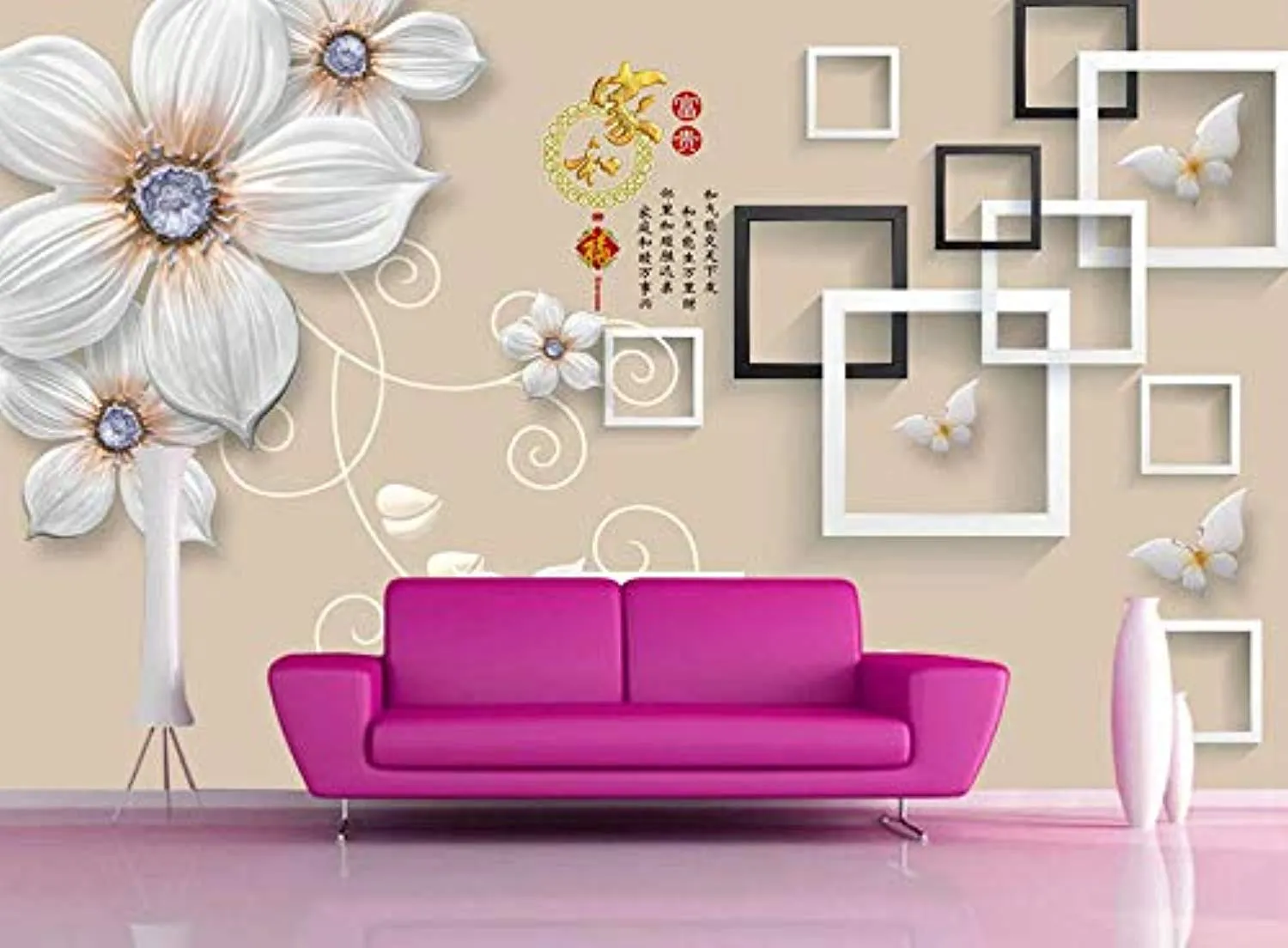 Wall Mural 3D Wallpaper White Minimalist Embossed Flowers