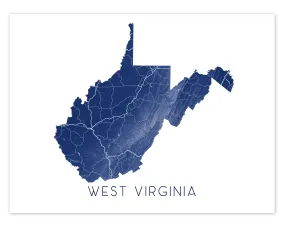 West Virginia Map Wall Art Print Poster- Topographic Landscape Map of WV State Road Maps, USA