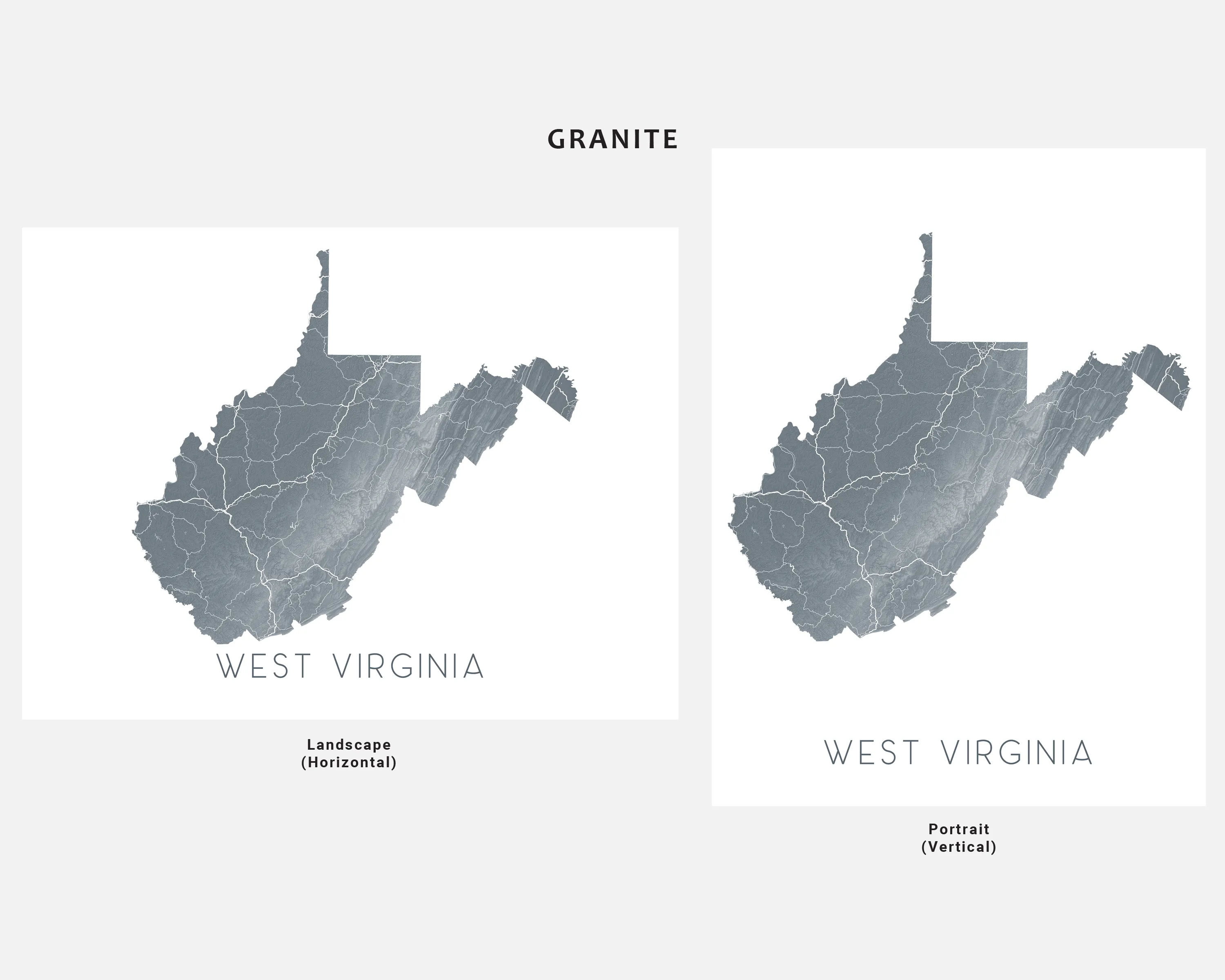 West Virginia Map Wall Art Print Poster- Topographic Landscape Map of WV State Road Maps, USA