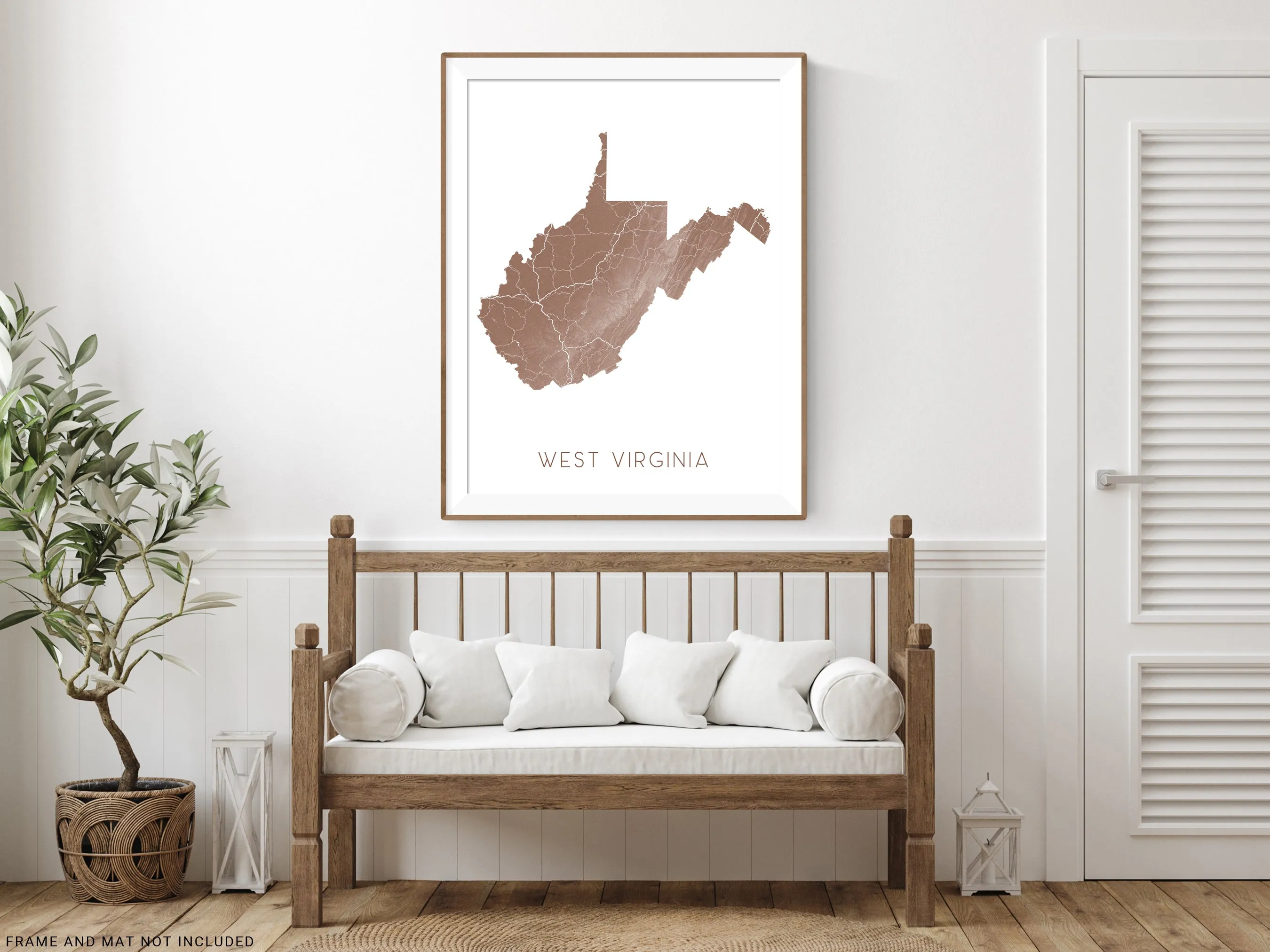West Virginia Map Wall Art Print Poster- Topographic Landscape Map of WV State Road Maps, USA