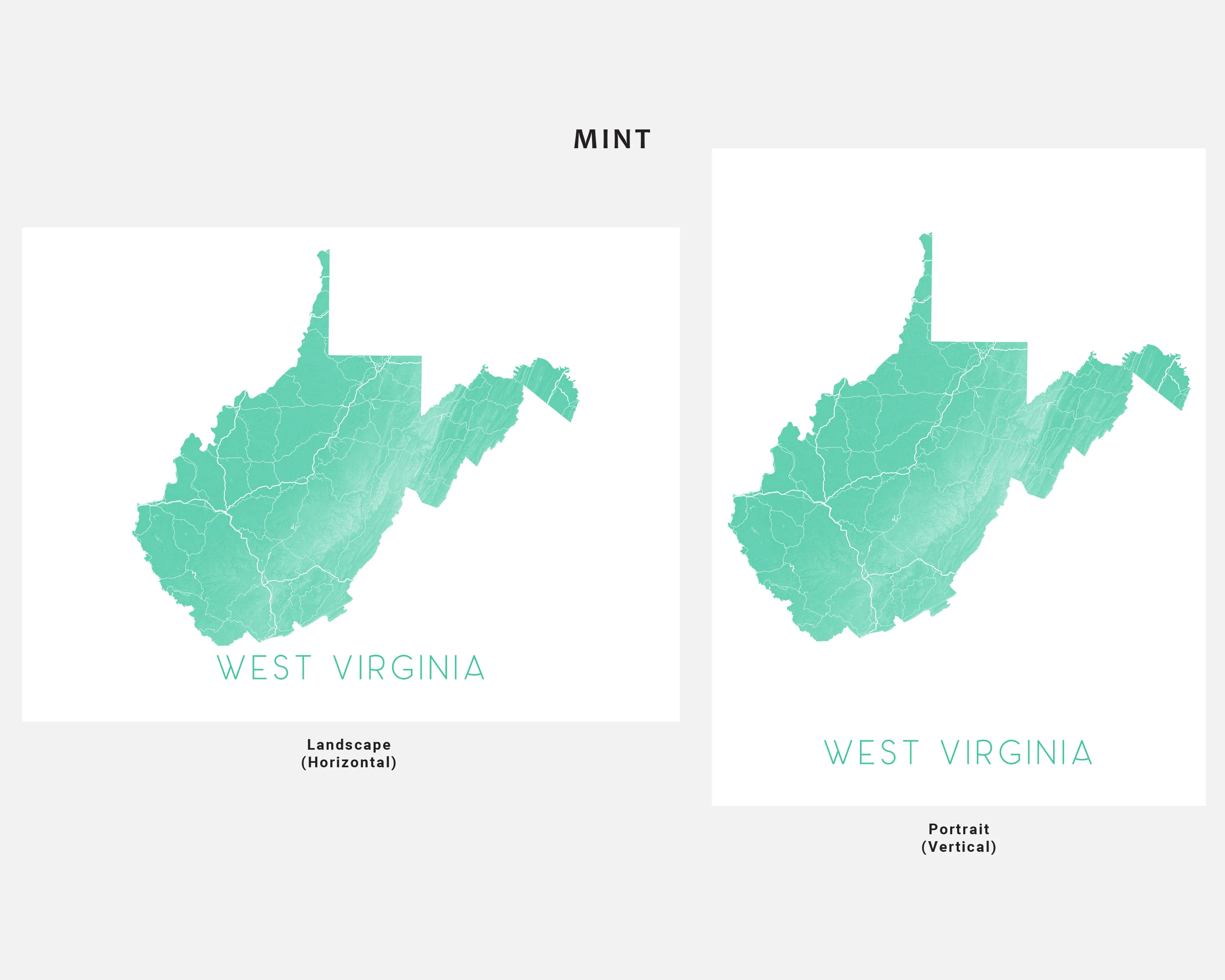 West Virginia Map Wall Art Print Poster- Topographic Landscape Map of WV State Road Maps, USA