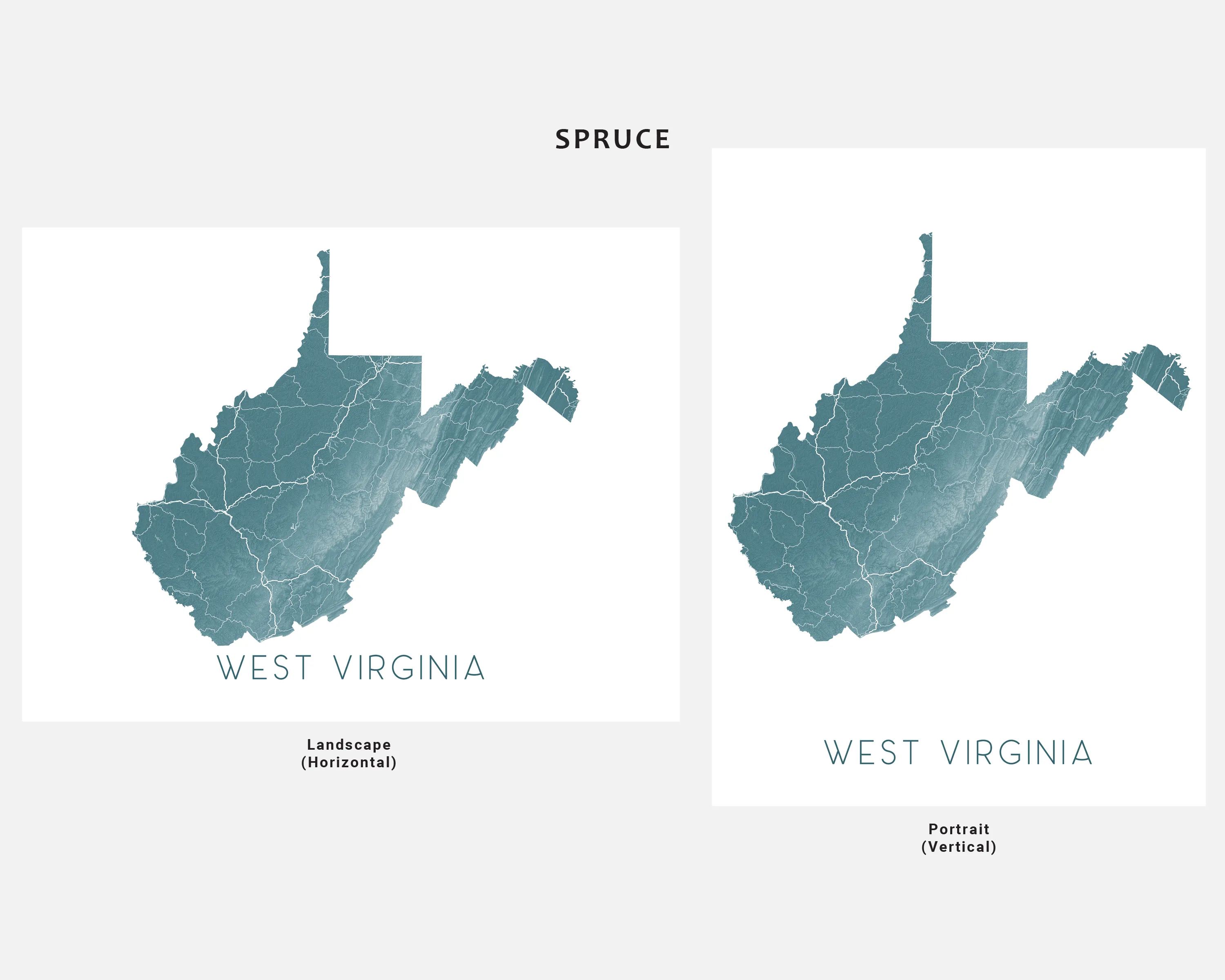 West Virginia Map Wall Art Print Poster- Topographic Landscape Map of WV State Road Maps, USA