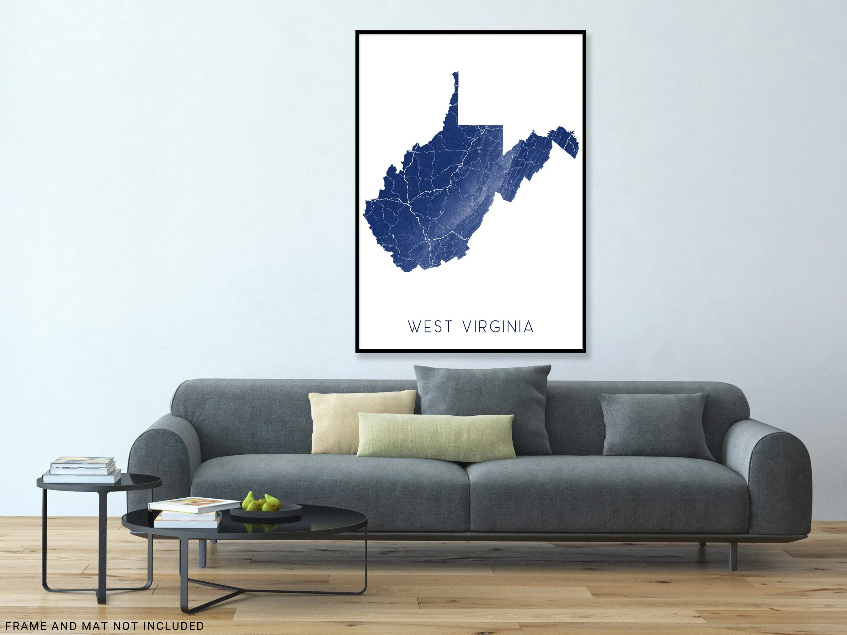 West Virginia Map Wall Art Print Poster- Topographic Landscape Map of WV State Road Maps, USA