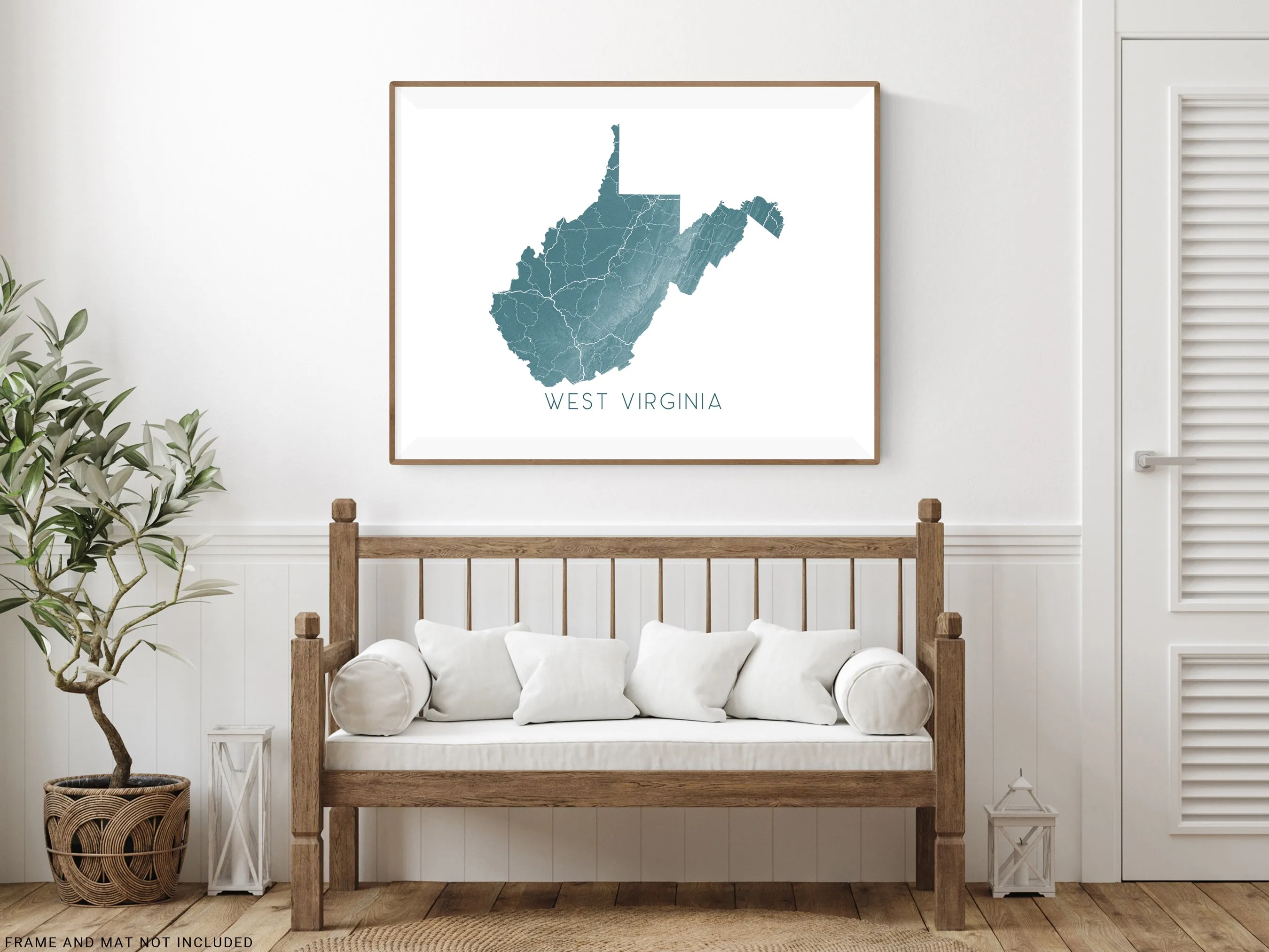 West Virginia Map Wall Art Print Poster- Topographic Landscape Map of WV State Road Maps, USA