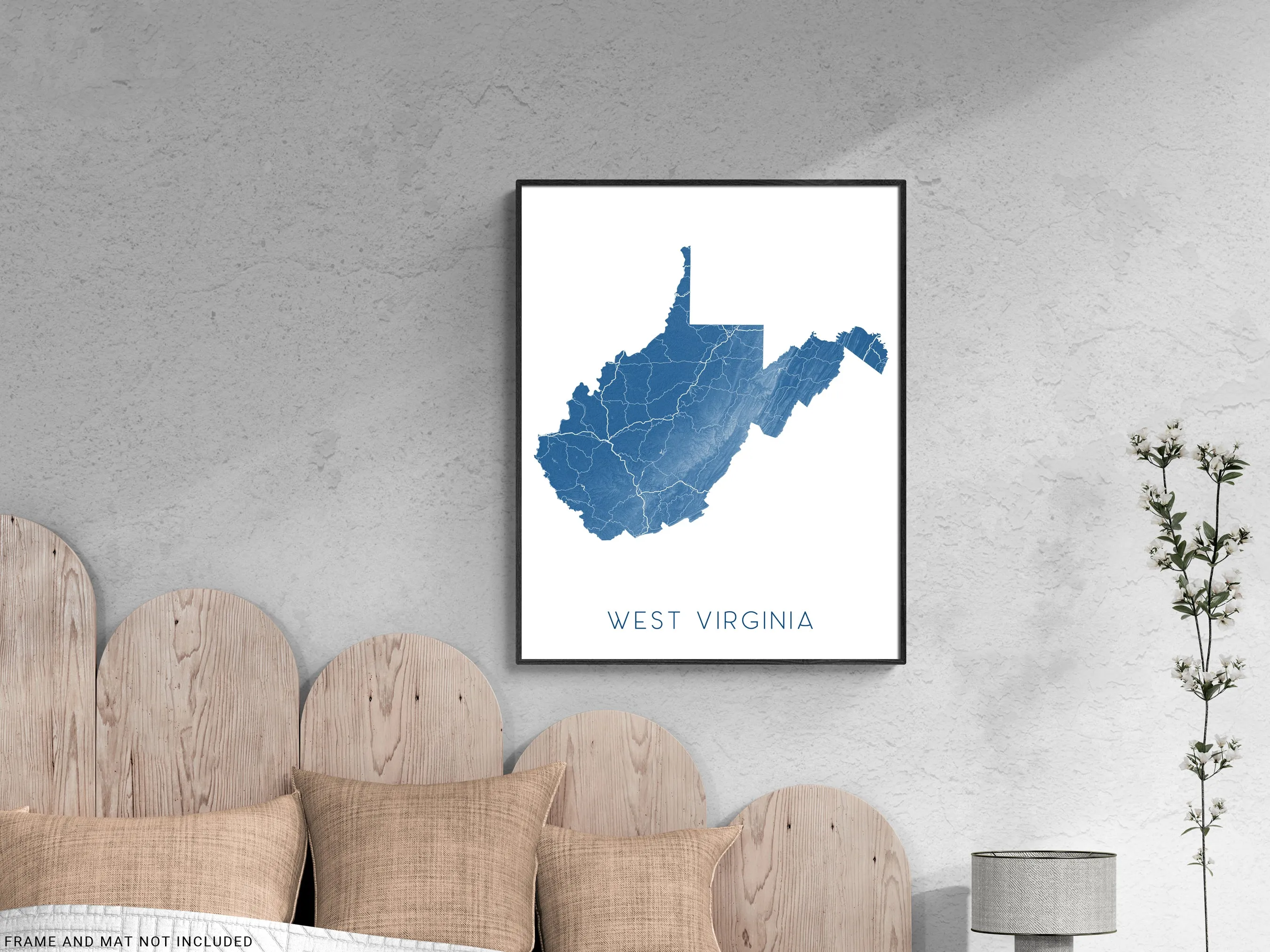 West Virginia Map Wall Art Print Poster- Topographic Landscape Map of WV State Road Maps, USA