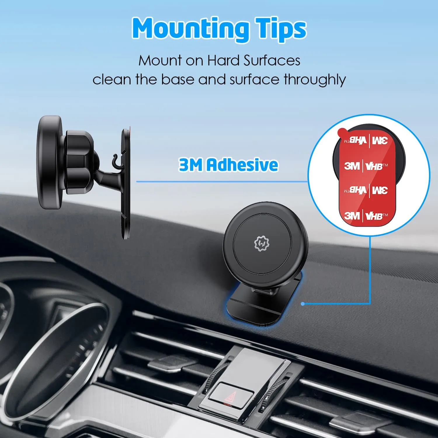 WixGear 3M [6 Pack] Sticky Adhesive Pads Replacement Mounting Tape, Dashboard Sticker Pads for Magnetic Phone Car Mount