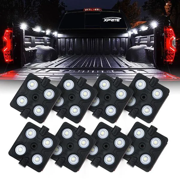 Xprite 8 LED Square Rock Light Pods Truck Bed Lighting Kit w/ Switch - DL-002-L4-W