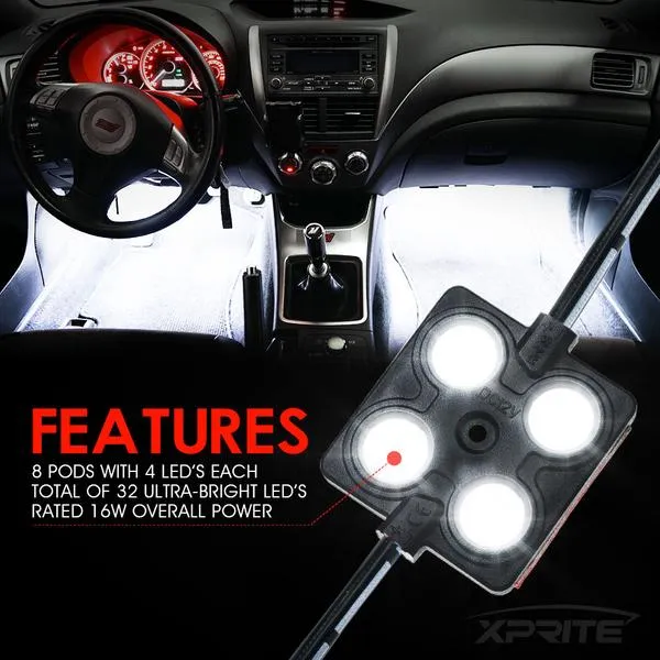 Xprite 8 LED Square Rock Light Pods Truck Bed Lighting Kit w/ Switch - DL-002-L4-W